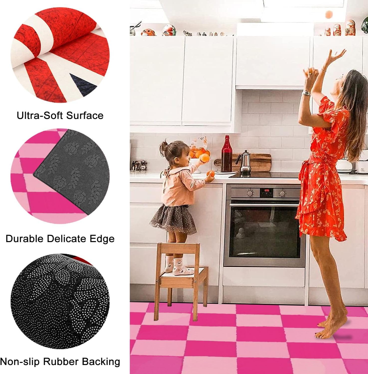 Area Rug Pink Checkered Board repeatable hot Pink Checkerboard Pattern veclor Washable 4x6 feet Rugs for Bedroom Kitchen Living Room Non Slip Outdoor Carpets Soft Mats for Home Playroom Decor