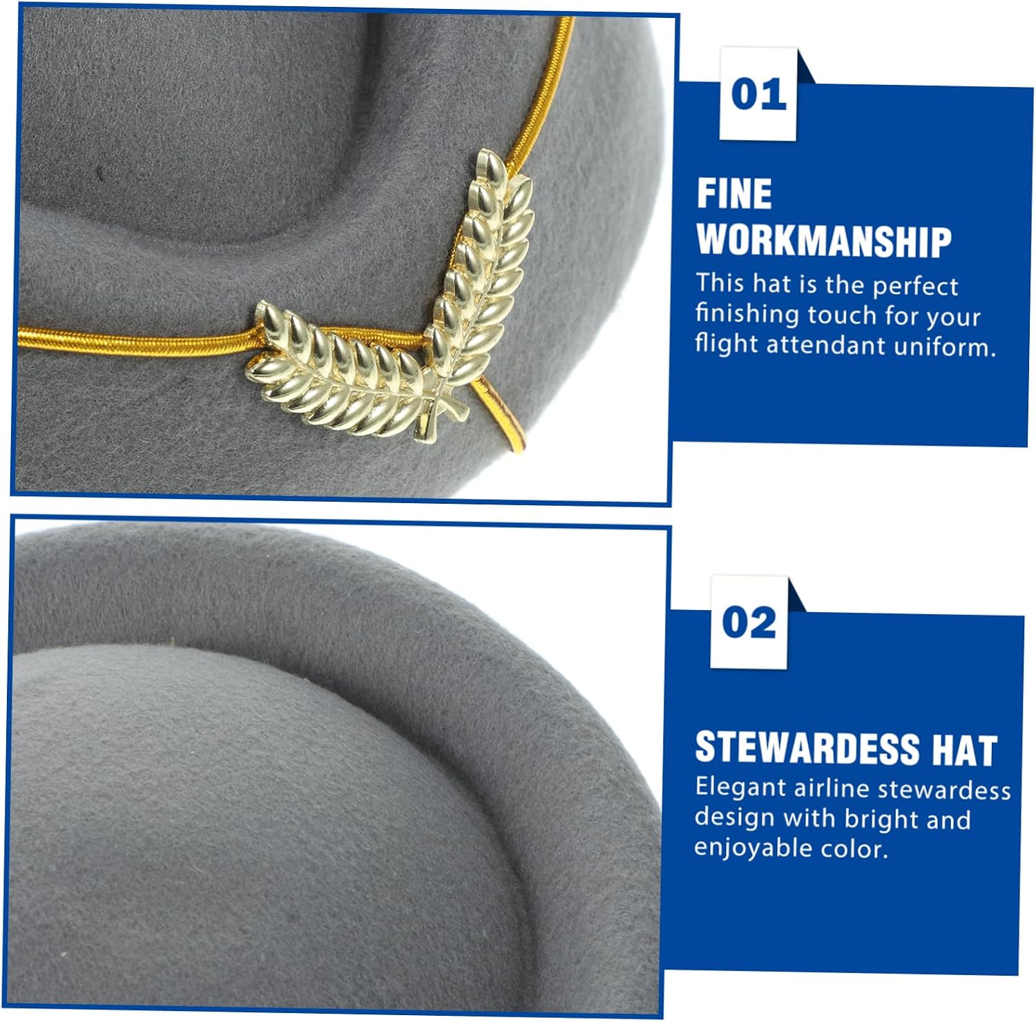 Decorative Beret Hat for Flight Attendants Elegant Grey Stewardess Cap for Cosplay Stage Performance and Costume Parties Comfortable and Easy to Wash