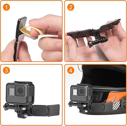 Miniatura 5 de Kits de montaje en barbilla para casco de motocicleta con almohadillas curvas adhesivas compatibles con GoPro Hero 10, 9, 8, 7, (2018), 6 5, Hero