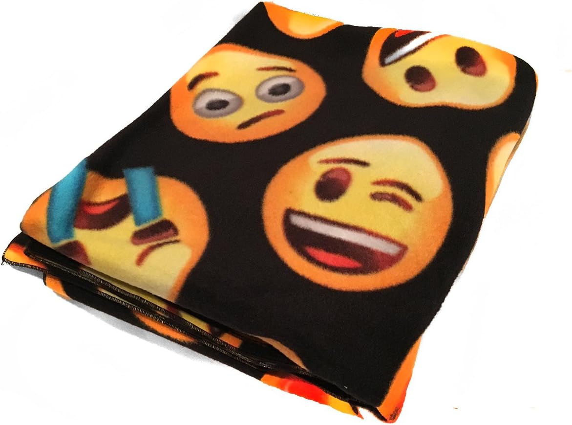 lovemyfabric Super Soft Emoji Print Fleece Light Weight Couch/Sofa/Travel Throw Blanket (50" X60, Black)