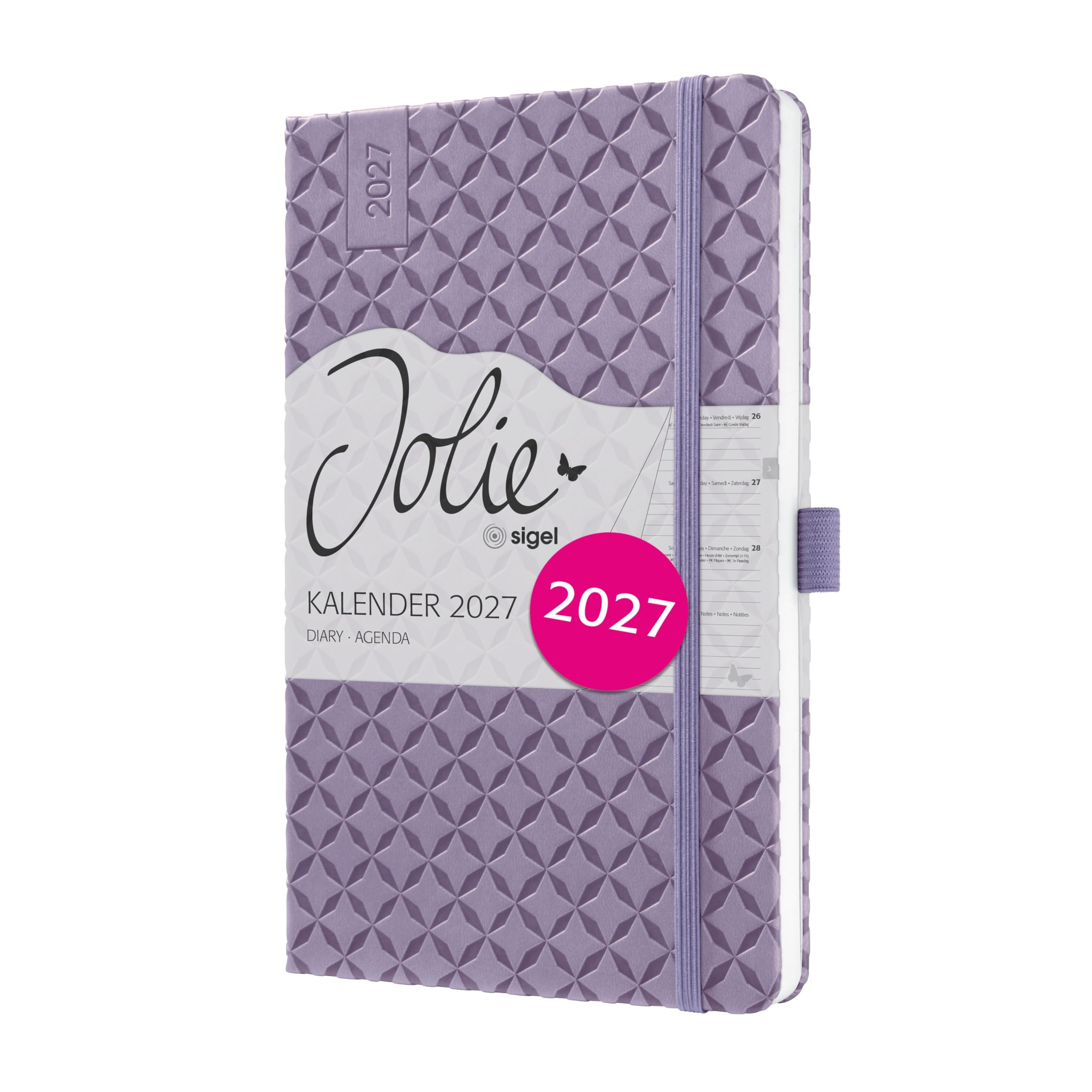 SIGEL 7J139 Weekly planner Jolie 2027-1 year - approx. A5 - Lavender Purple - 2 pages = 1 week - hardcover - 80 gsm - lavender - 174 p. - FSC-certified