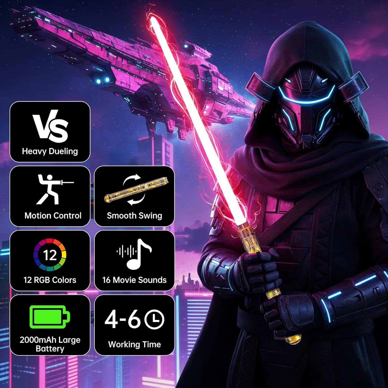 Lightsaber Dueling Light Saber with 12 RGB Colors 16 Sound Fonts Smooth Swing Motion Control Force FX Lightsabers Cosplay Props(1 Pack, Gold)