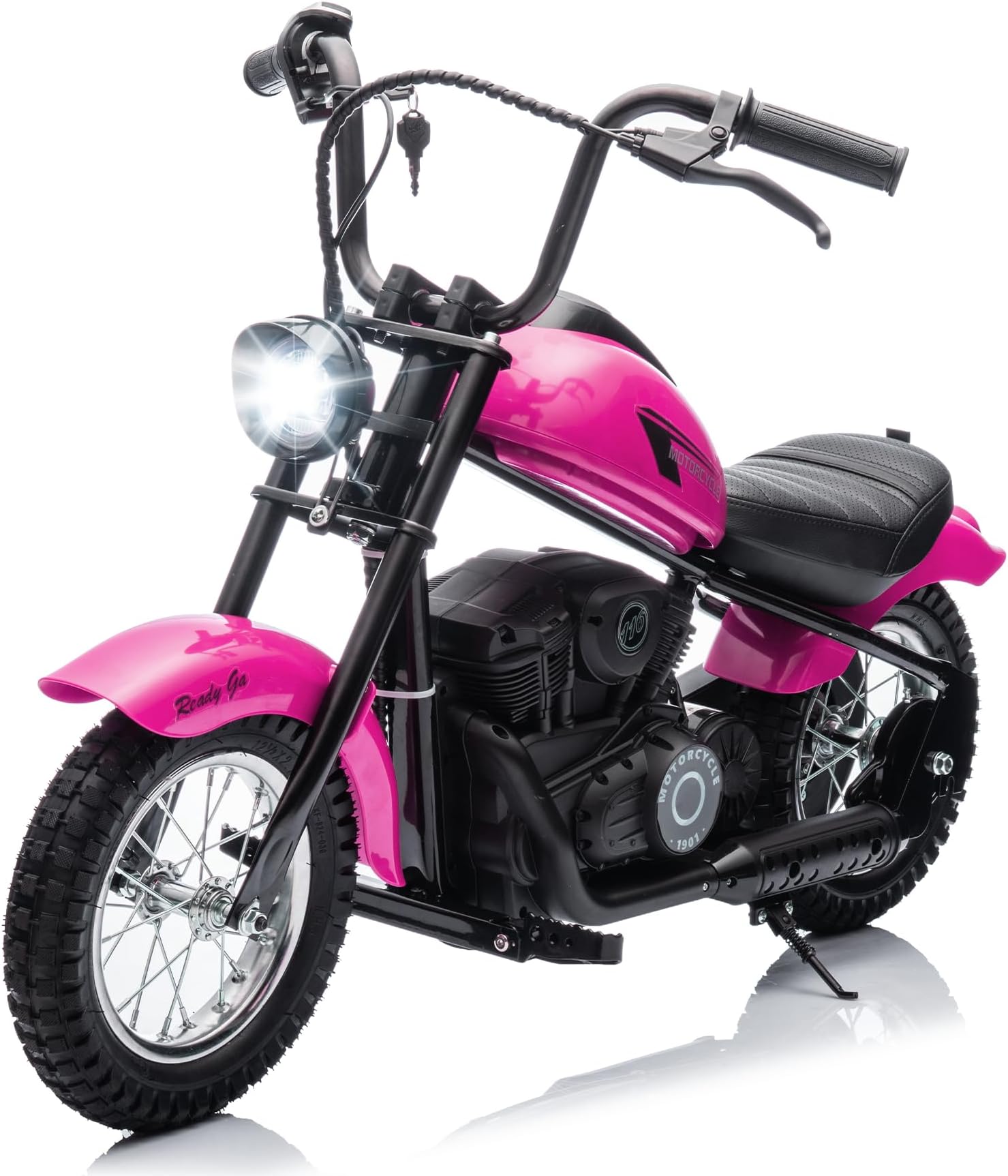 Electric Motorcycle for Kids, 24V 250W Dirt Bike, 2-Speed 14MPH Max, 60 Min Ride, with LED Lights & Leather Seat, Durable & Safe Kids Electric Dirt Bike, Pink
