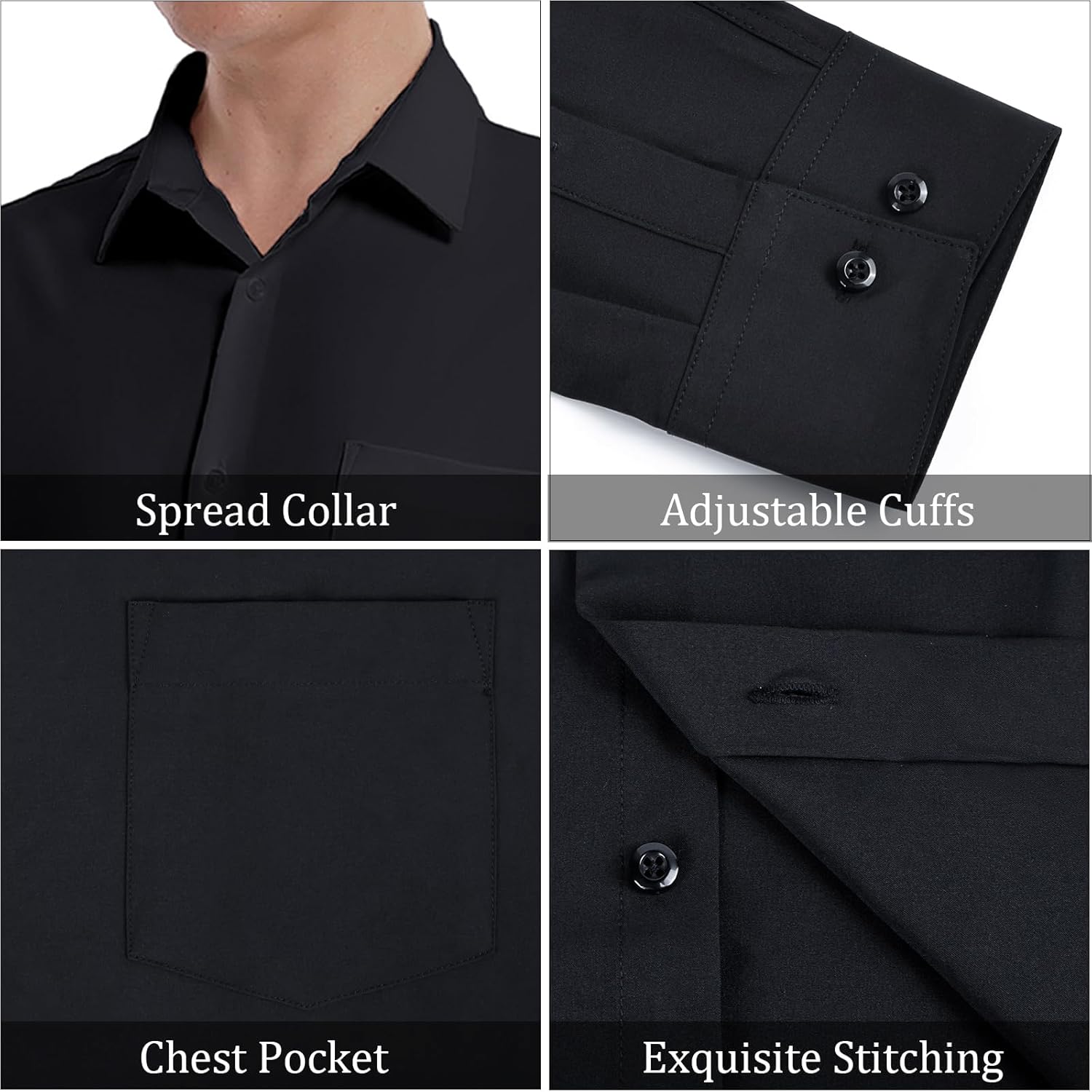 BenBoy Men's Dress Shirts Solid Long Sleeve Wrinkle-Free Formal Shirt Business Casual Regular Fit - Image 5