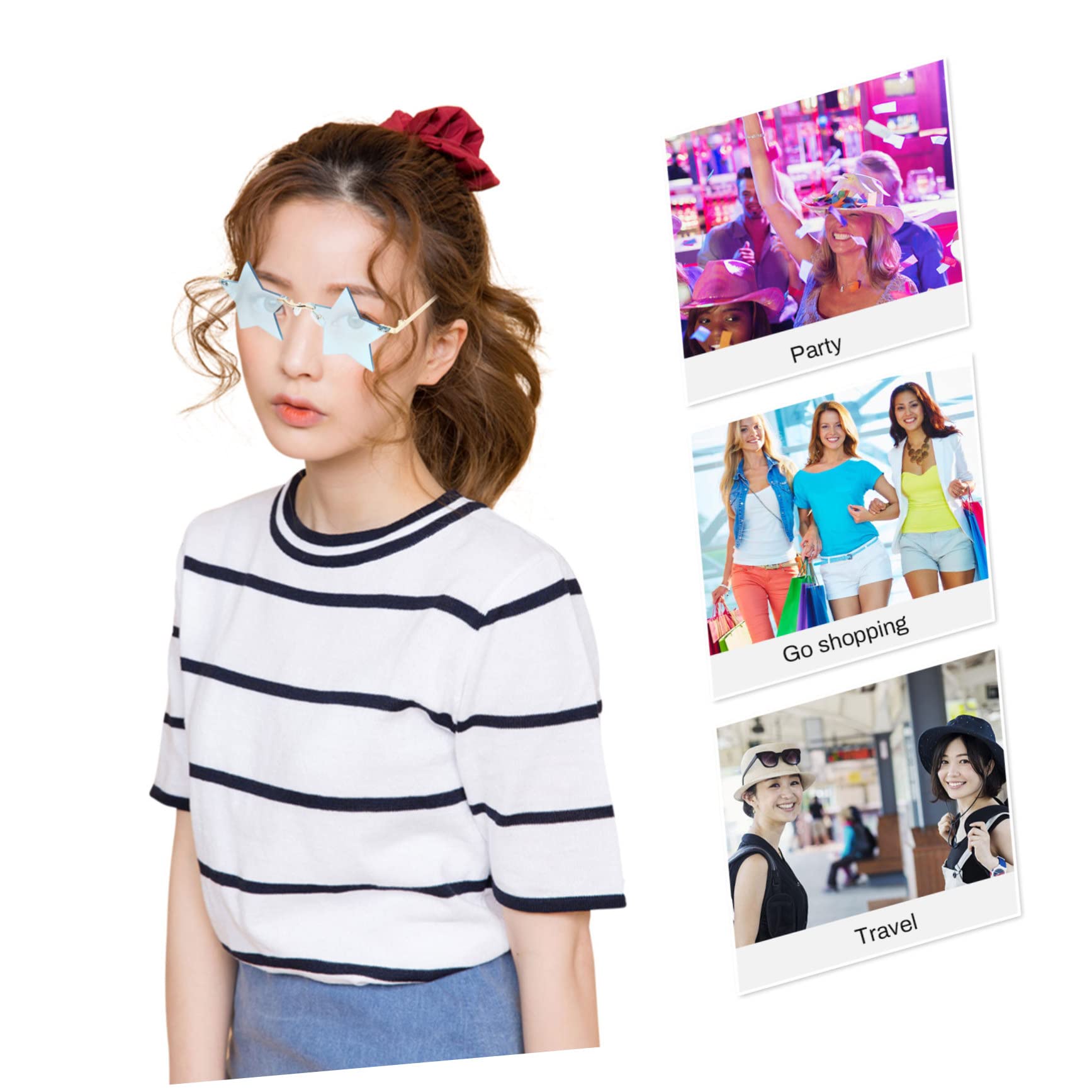 Holibanna 3 Pairs Star Shape Rimless Eyeglasses Fashionable Sunglasses Polarized Sun Glasses Party Glasses Stylish Photo Props