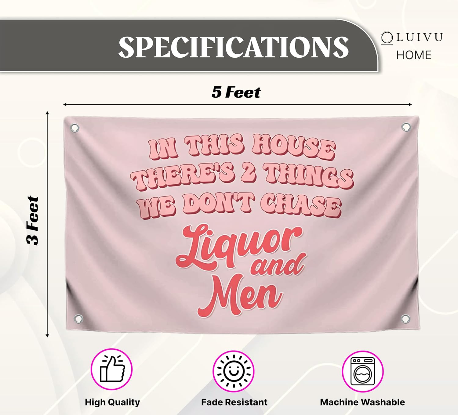 3x5 FT Liquor and Men Flag with 4 Brass Grommets - Meme Tapestries Funny Single Sided Flag Banners for Room Teen - Funny Tapestry for Bedroom - Wall Flags for College Room Decor - Twitter Quote Tapestry - Image 2