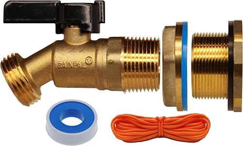 RBS022 Brass Rain Barrel Spigot(3/4" Quarter Turn Ball Valve w/Bulkhead Fitting and Thread Tape)