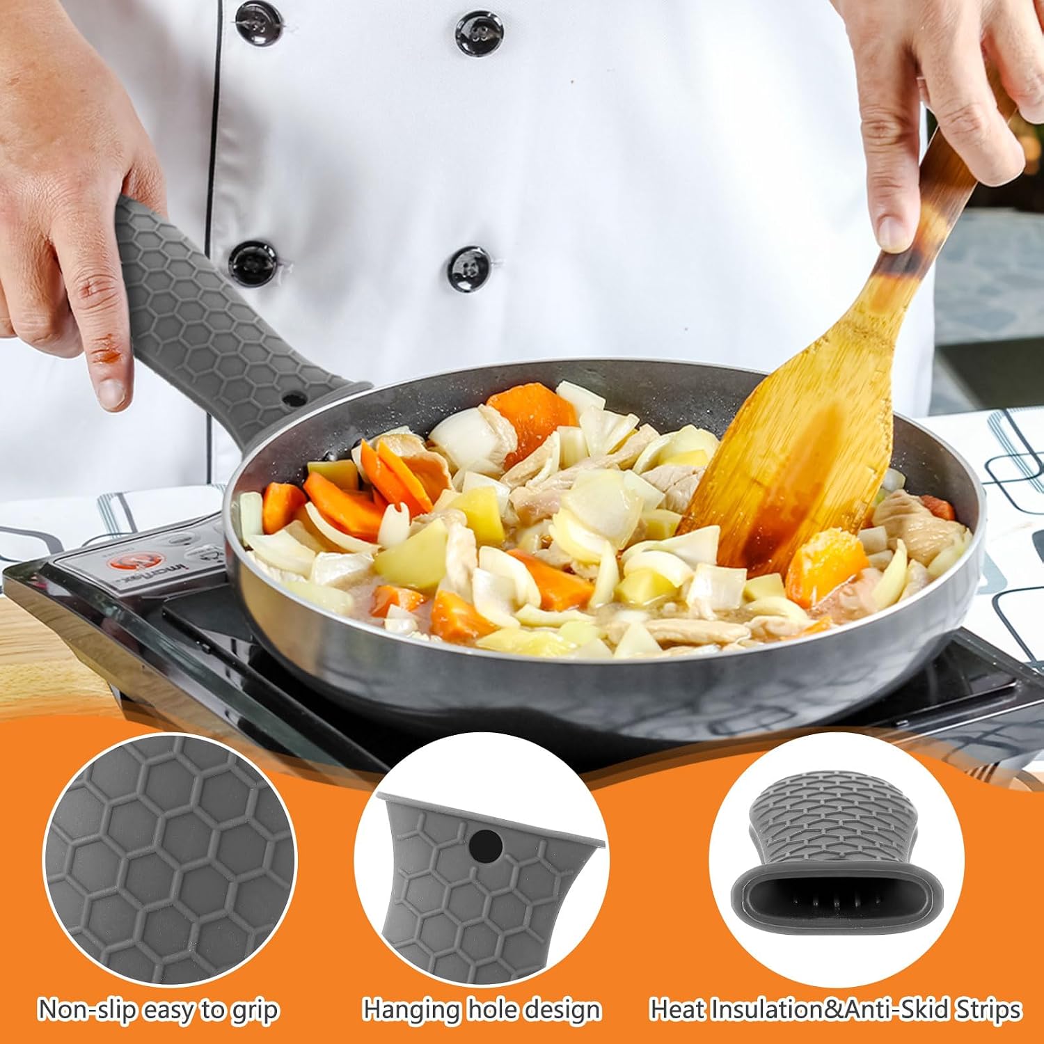 Patelai 8Pcs Silicone Cast Iron Handle Cover,Grey image 2