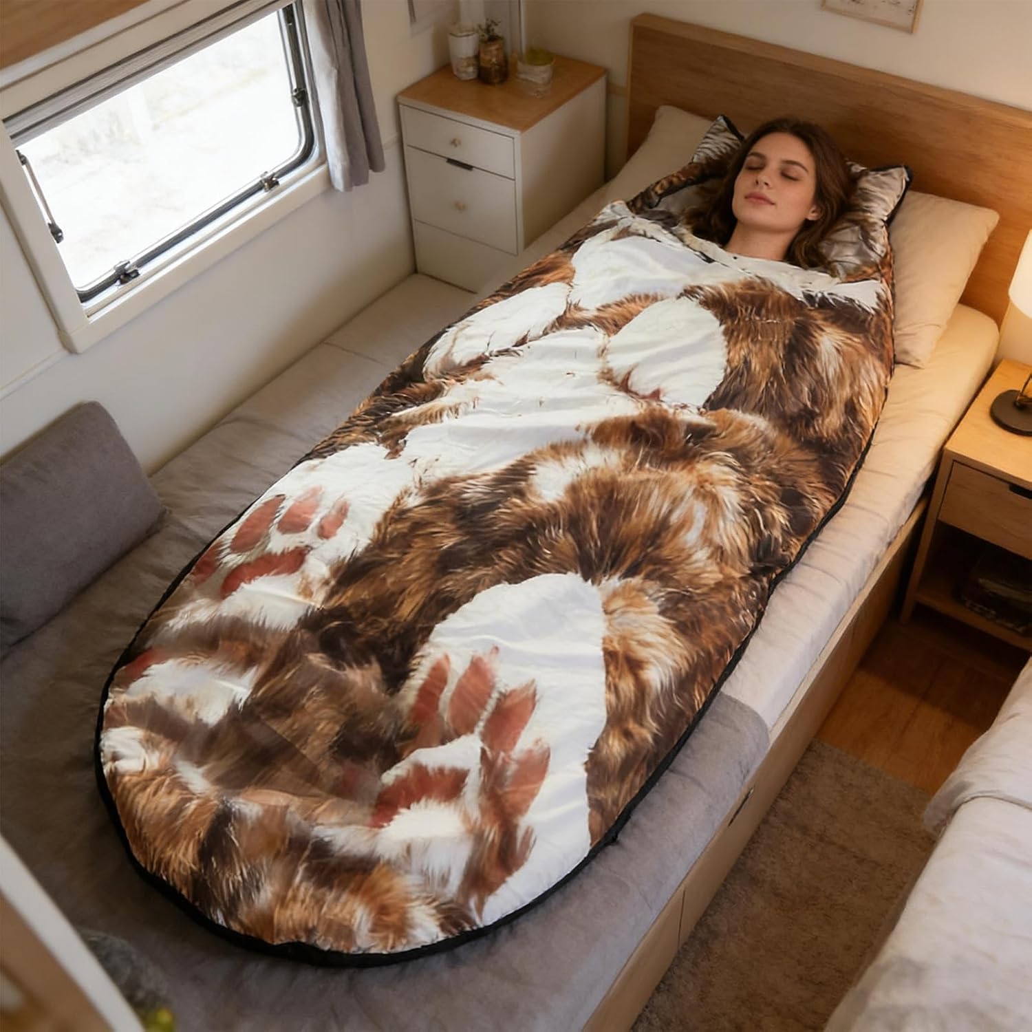 Cat Shape Sleeping Bag Set - Animal Sleeping Bag | Cats Envelope Design Soft Plush, Warm Cute Blanket,Camping Sleepings Bags for Home Lounging Indoor Floor Bed Travel Relaxation Sleepovers