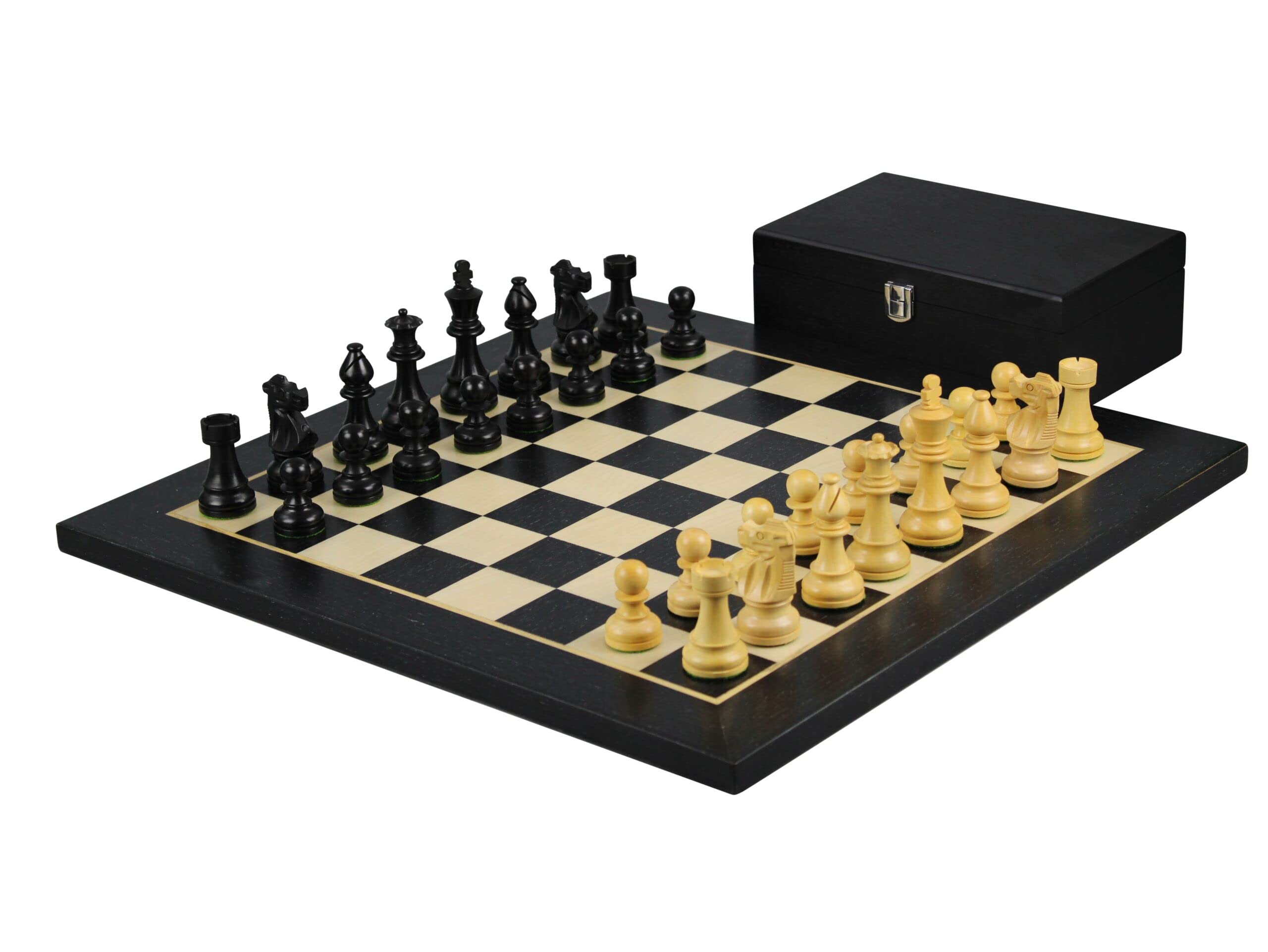 Helena - Set di scacchi a tavola piatta, in legno di ebano, 60 cm, pesato, ebanizzato, cavaliere francese Staunton, pezzi da 3,75 cm