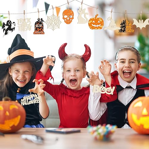 Miniatura 77 de 80 piezas de adornos de madera de primavera para pintar, 8 estilos de adornos de madera sin acabado para bricolaje, cortes en blanco