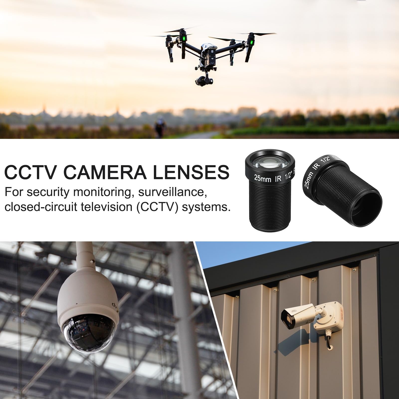 PATIKIL Lente per Telecamera Cctv 25mm, F2.0 Lente Telecamera Sicurezza Fpv 5Mp Angolo Ampio 15° Filettatura M12 per Telecamera Ip Panoramica