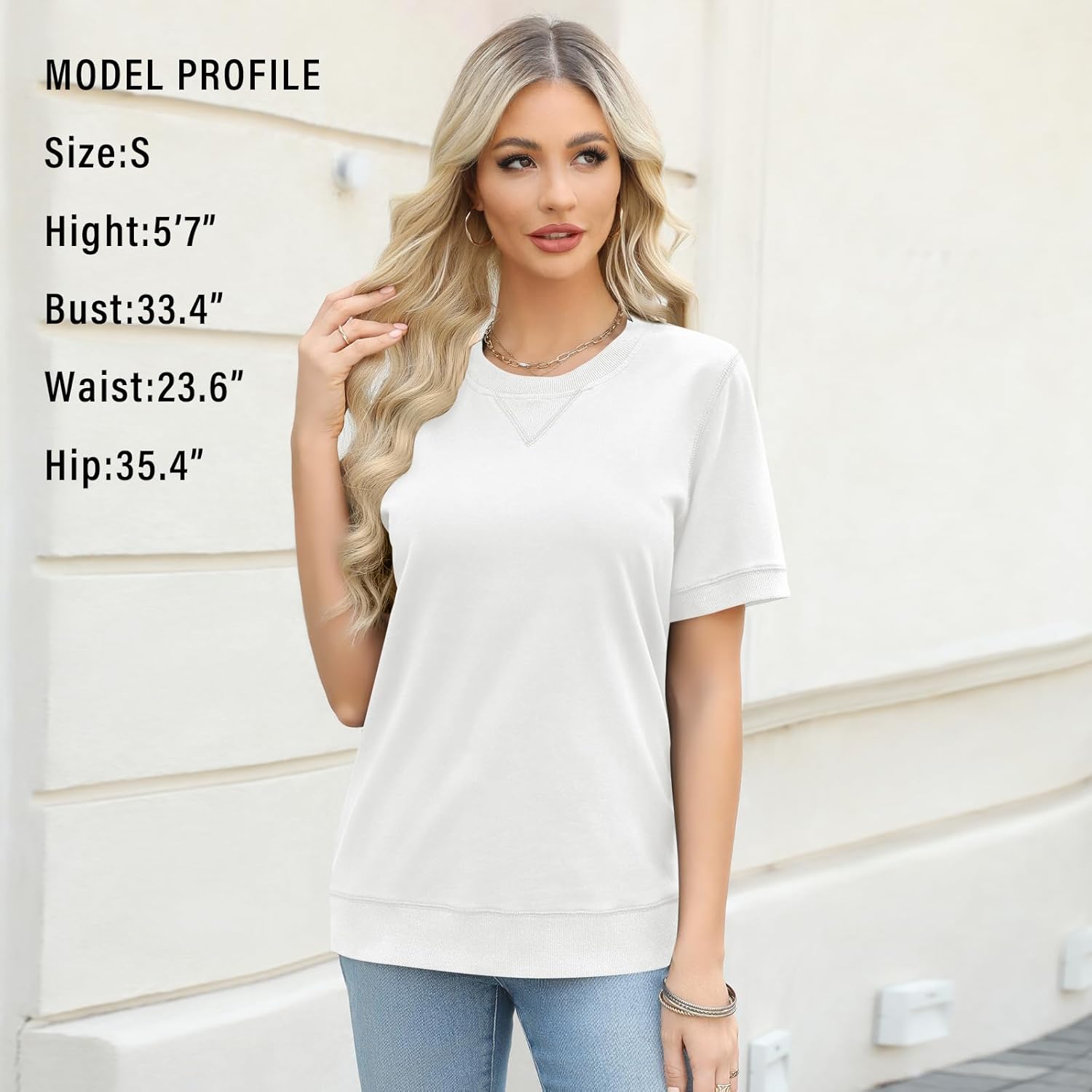 Elesomo Womens Sweatshirts Short Sleeve Cotton Casual Pullover Sweat Shirt Fall Outfits - Image 2