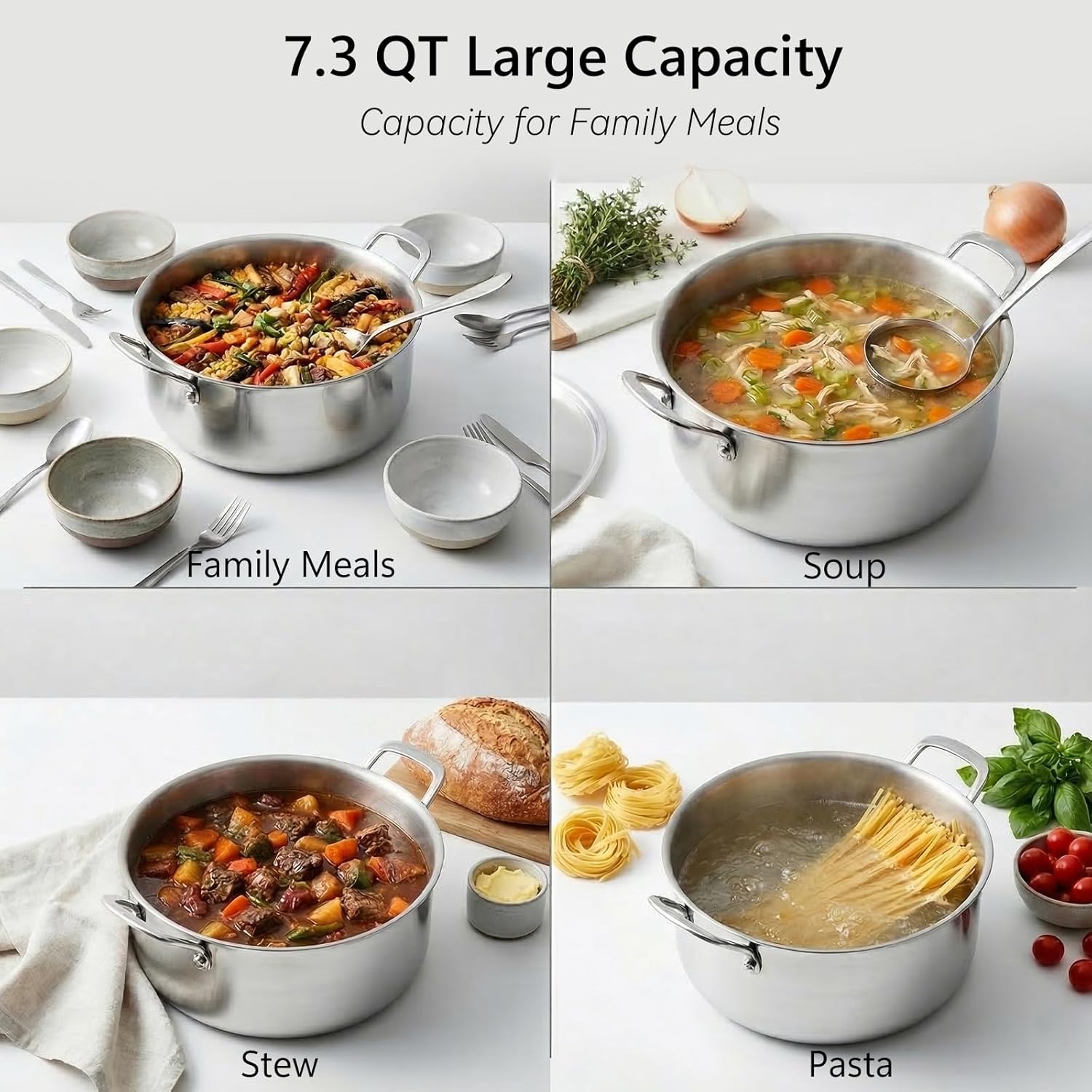 WANGYUANJI 11" Stainless Steel Stock Pot with Lid for 5-8 Servings, 7.3 QT Tri-Ply Soup Pot for Stews & Boiling, 18/10 (304) Induction Cookware, Oven Safe