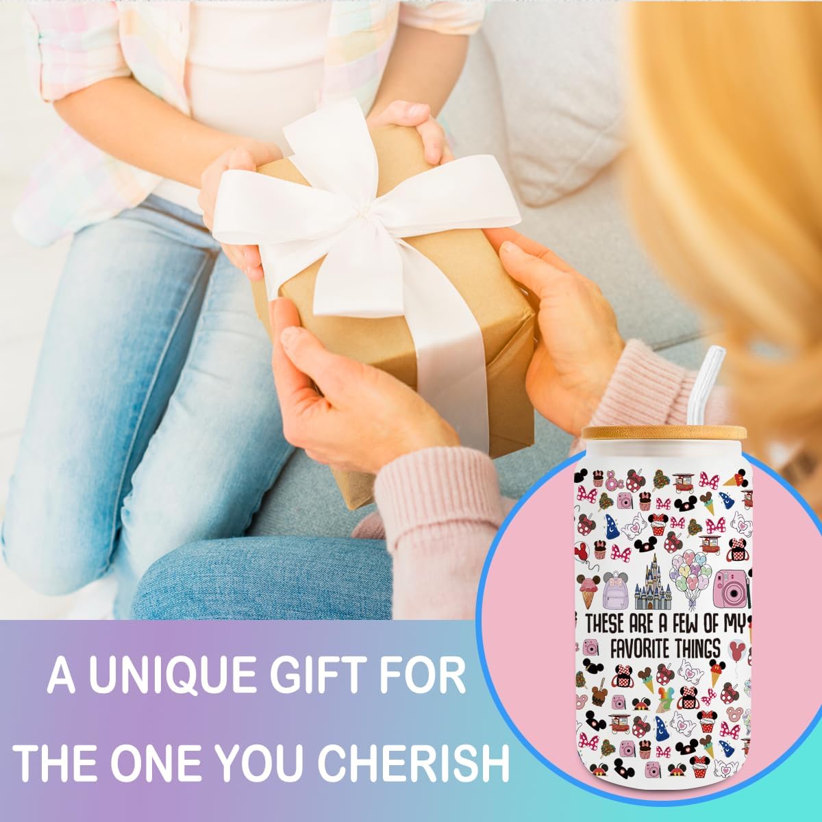 Fairytale Fans Iced Coffee Cup, Vacation Trip Gift, 16 oz Coffee Glass Cup with Lid Straw, Fairy Tales Gifts, Cartoon Character Lover Gift - Image 7