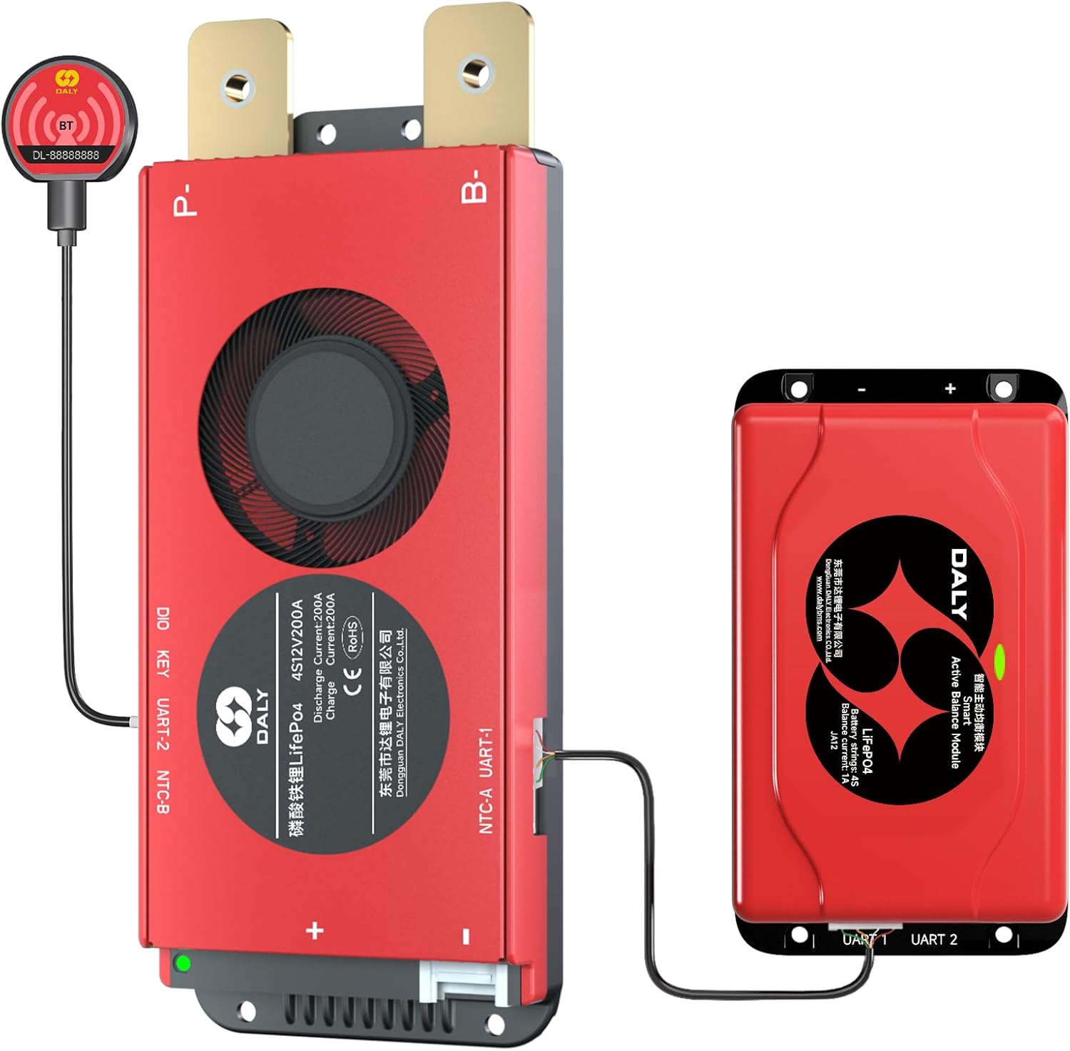 DALY BMS 12V 4S 200A Balance - 1A Active Cell Balancing BMS with Bluetooth Module for 12V LiFePO4 Battery Pack RV Campers Boating Overlanding Home Energy