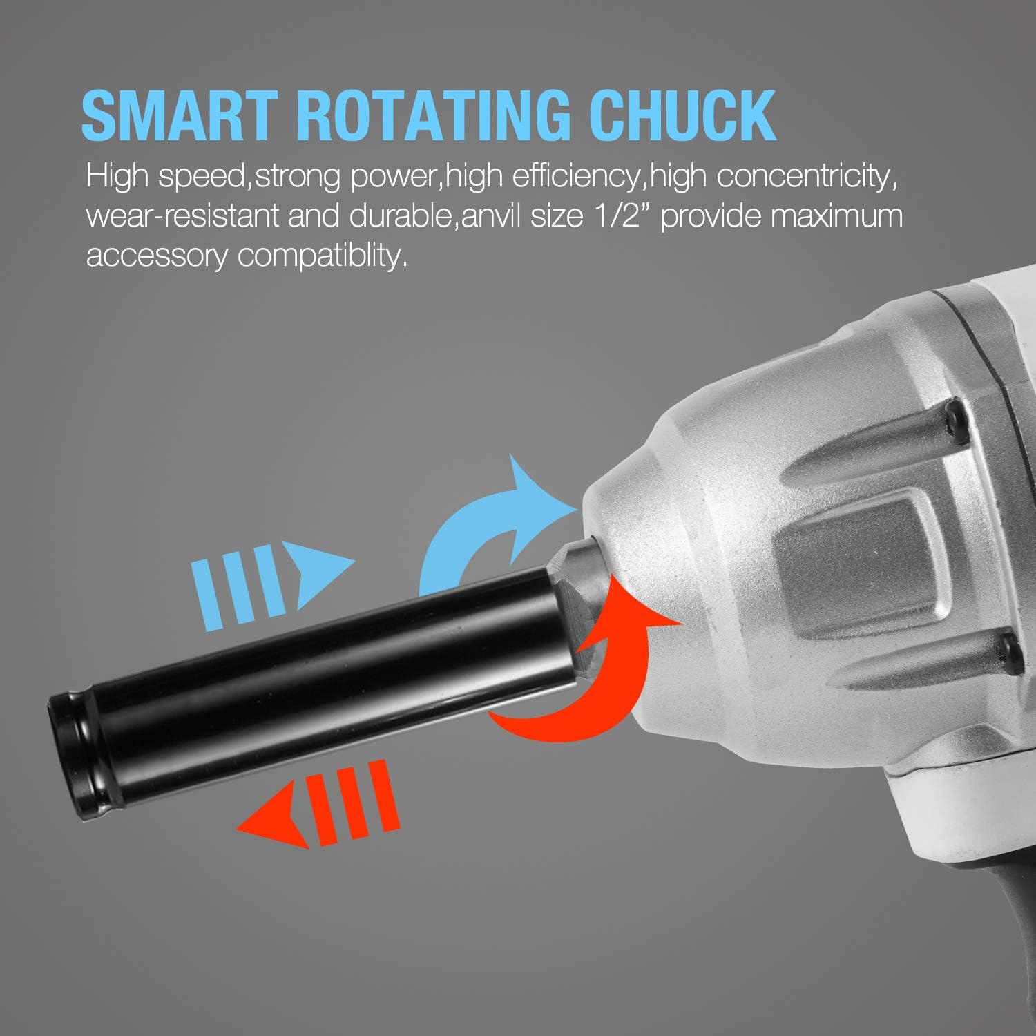 GOODSMANN Brushless Impact Cordless Wrench 1/2 Inch Detent Anvil 20V 2.0 Ah Battery with Fast Charger Belt Clip Portable Box 9904-B202-01