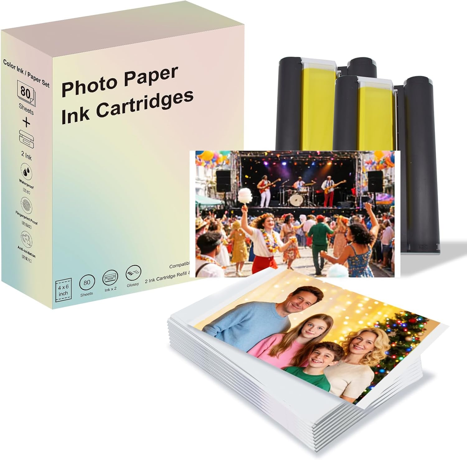 Compatible With Liene Amber M100 M200-4x6 Inch Glossy Photo Paper For DHP512/DHP513, 80 Sheets Papers & 2 Inks, Waterproof, Fingerprint-resistant