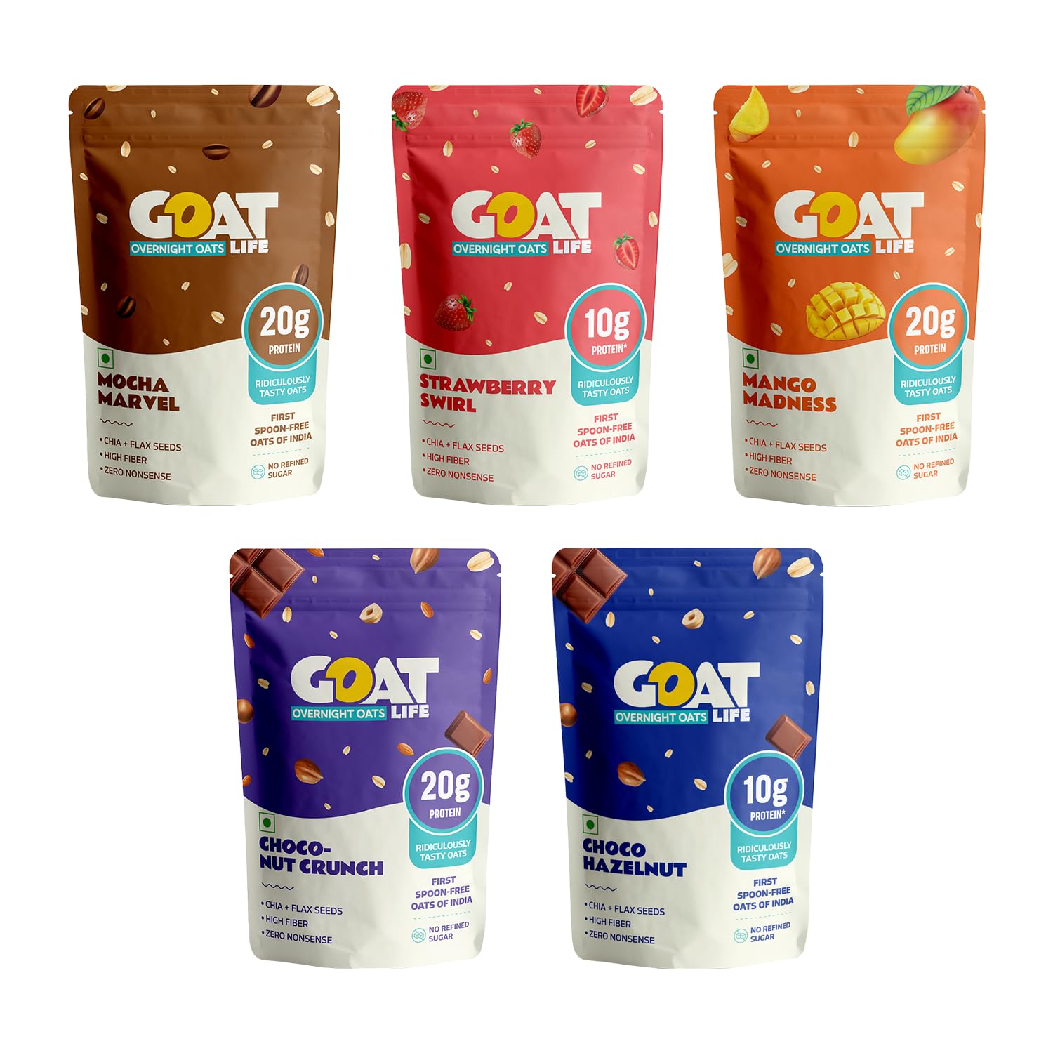 GoOAT Overnight Oats 345g (Pack of 5) | Assorted High Protein (24g & 17g) | Fiber-Rich, Gluten-Free, No Added Sugar | Instant Breakfast | Supports Weight Management & Muscle Recovery | Healthy Meal-image-41