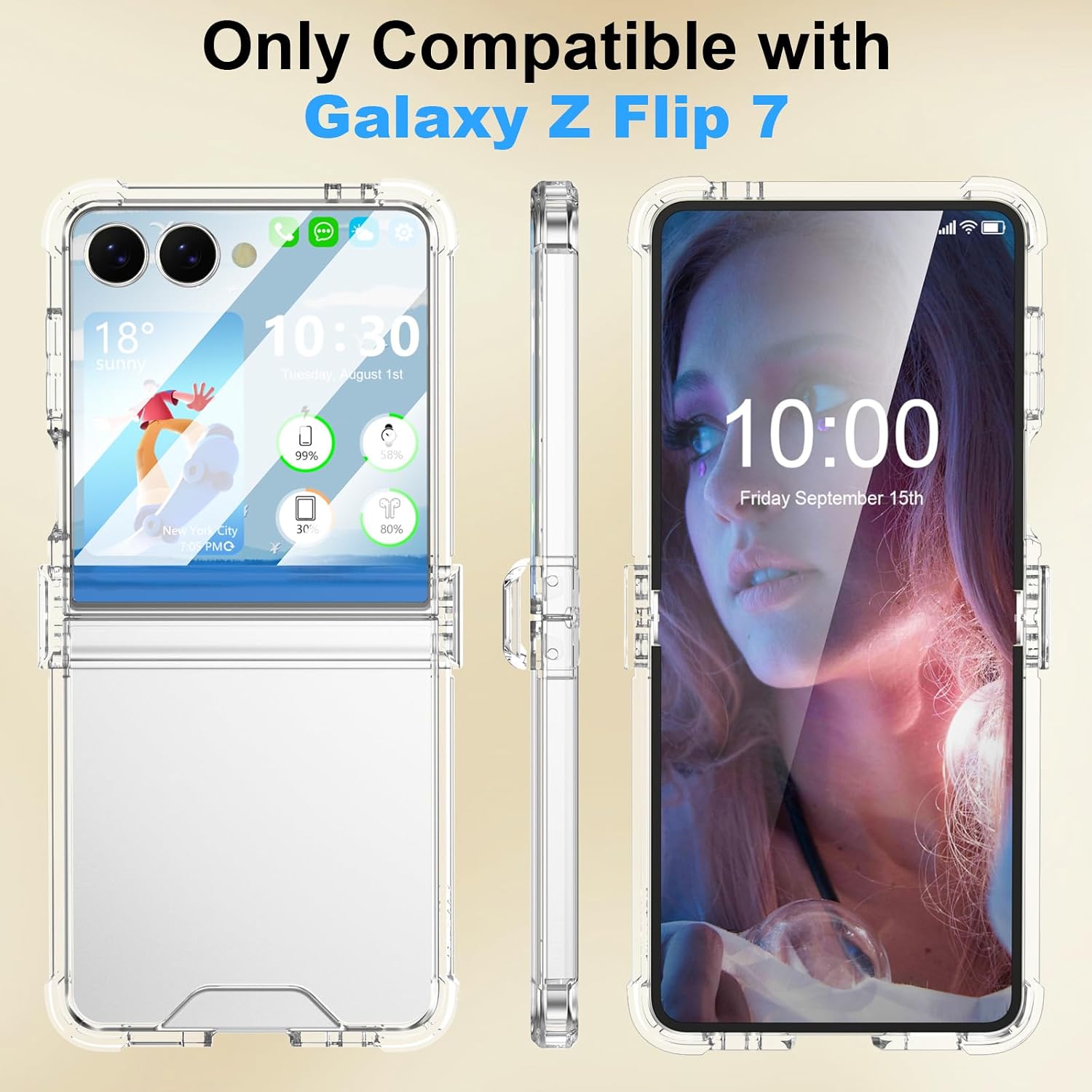 Designed for Galaxy Z Flip 7 Case with Hinge Protection & Built-in Tempered Glass Screen Protector for Samsung Flip 7 Full Cover Phone Protection Case Clear for Z Flip 7 - Clear
