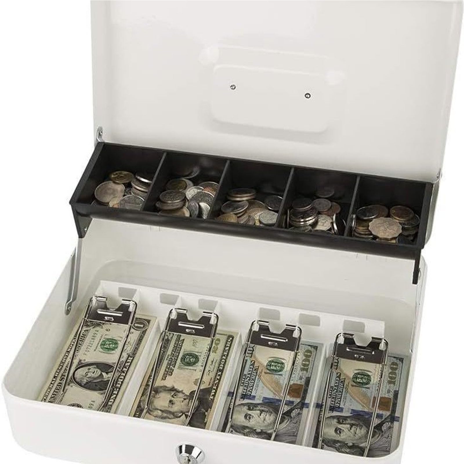 Cassetto di Cassa per Il Punto di Vendita Sistema 4 Bill, 5 Monete, cassetto di Cassa con cassetti di Cassa a Serratura (11.81 * 9.45 * 3.54in)(Color:Bianco)