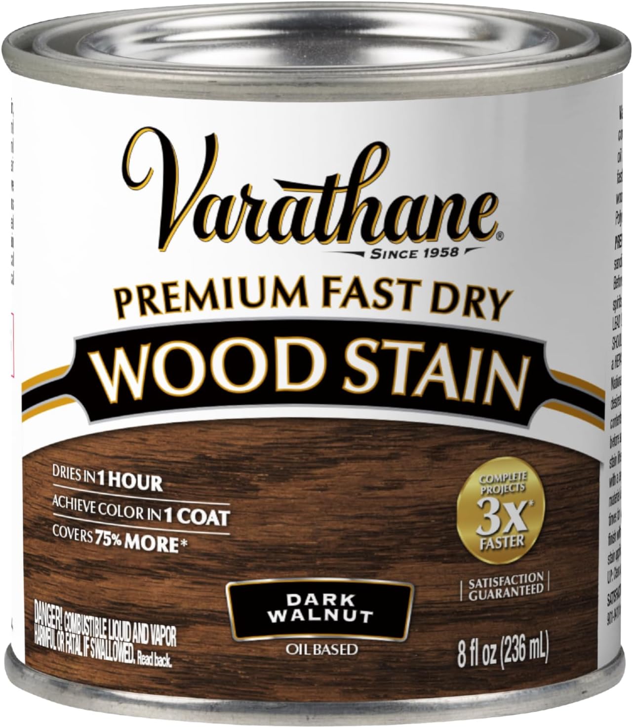 Varathane Premium Fast Dry Wood Stain Dark Walnut Half Pint - 1 Hour Dry, 1 Coat Coverage for Furniture, Cabinets, Doors & Trim