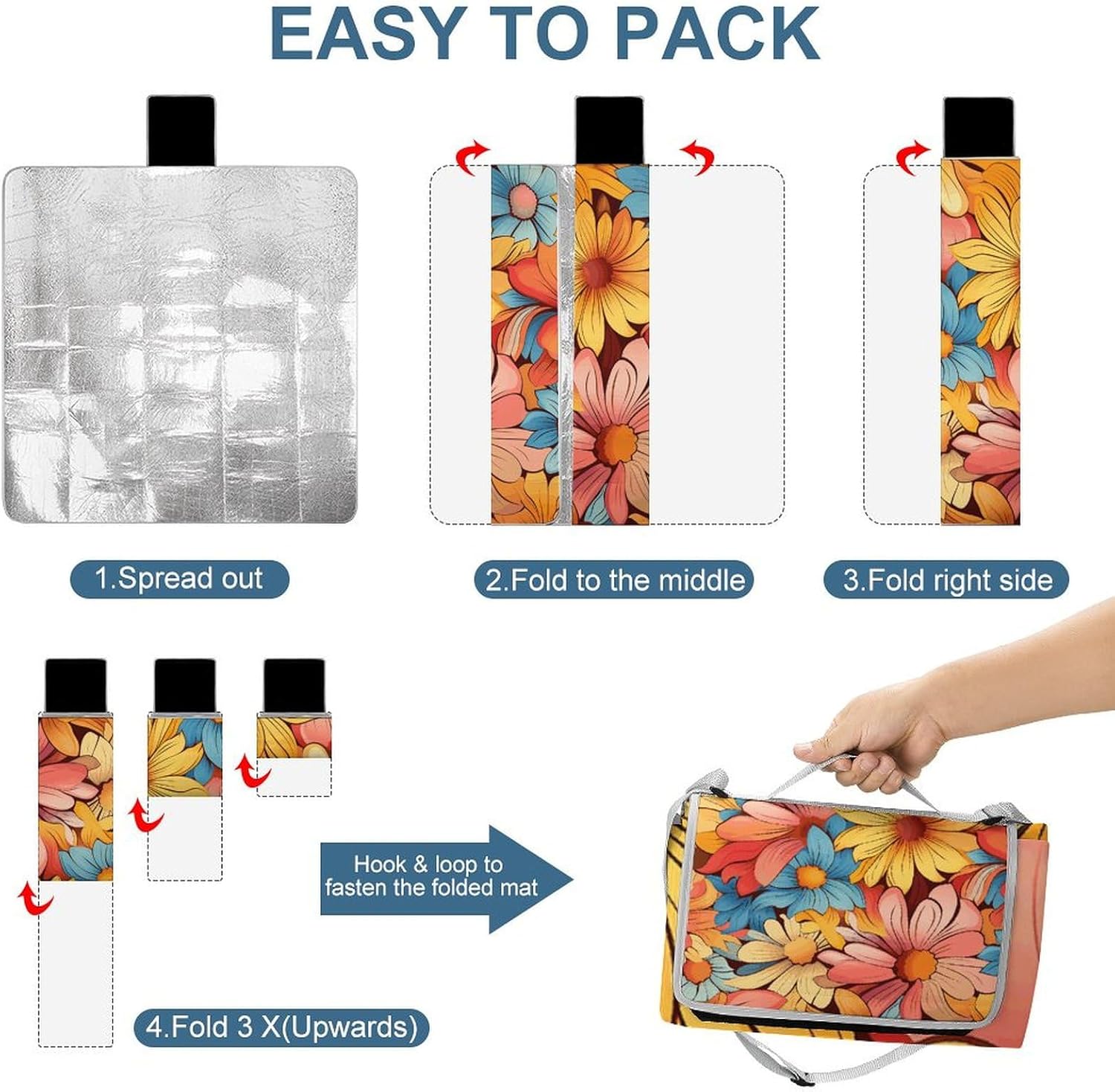 Outdoor Picnic Blanket Extra Large Beach Blanket Waterproof Picnic Mat Beige and Amber Camping Blanket Portable with Carry Strap Park Blanket for Grass Camping Park