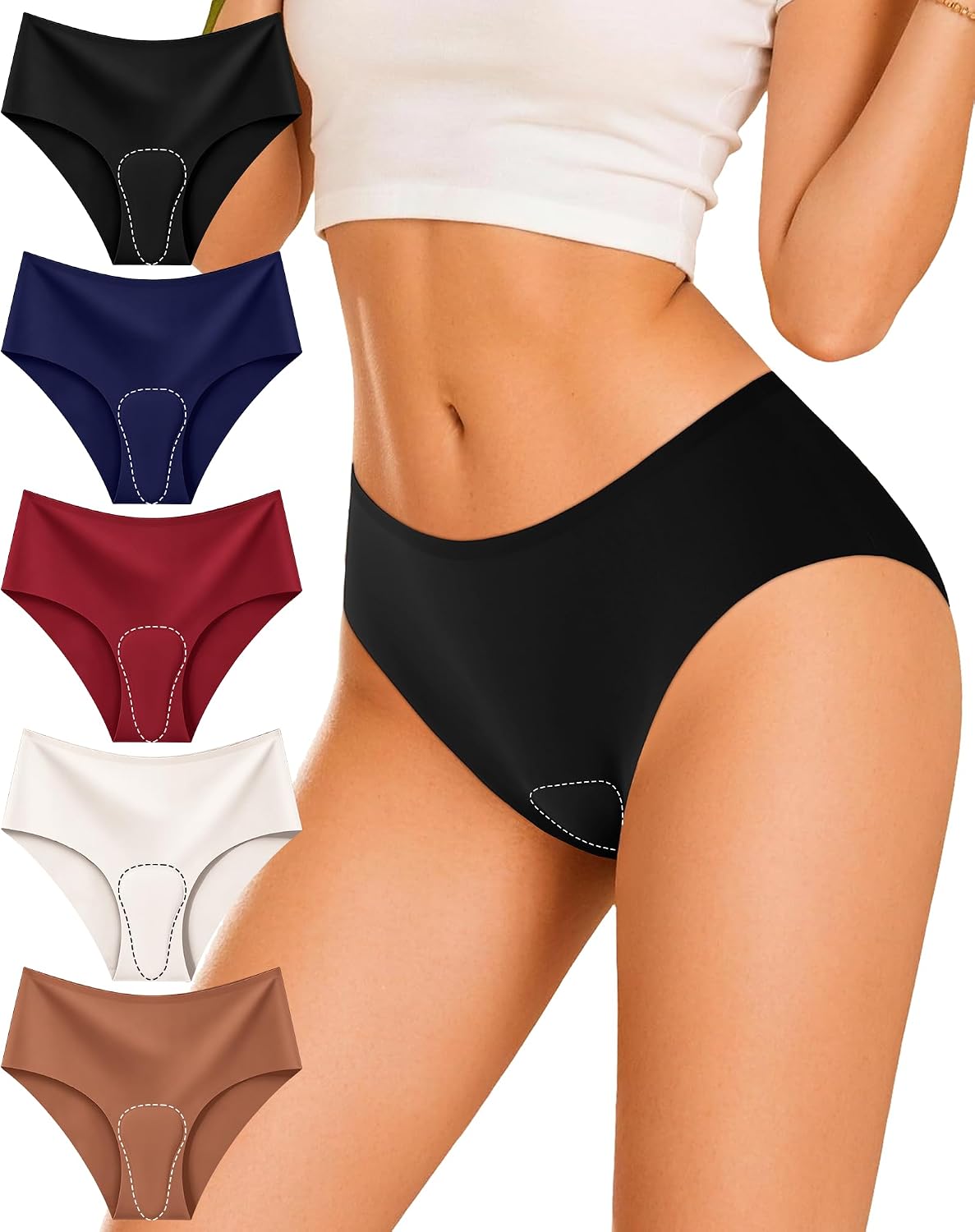 Seamless Bikini Underwear for Women No Show Cheeky Panties Panty Liners Soft Breathable Workout Panties 5 Pack