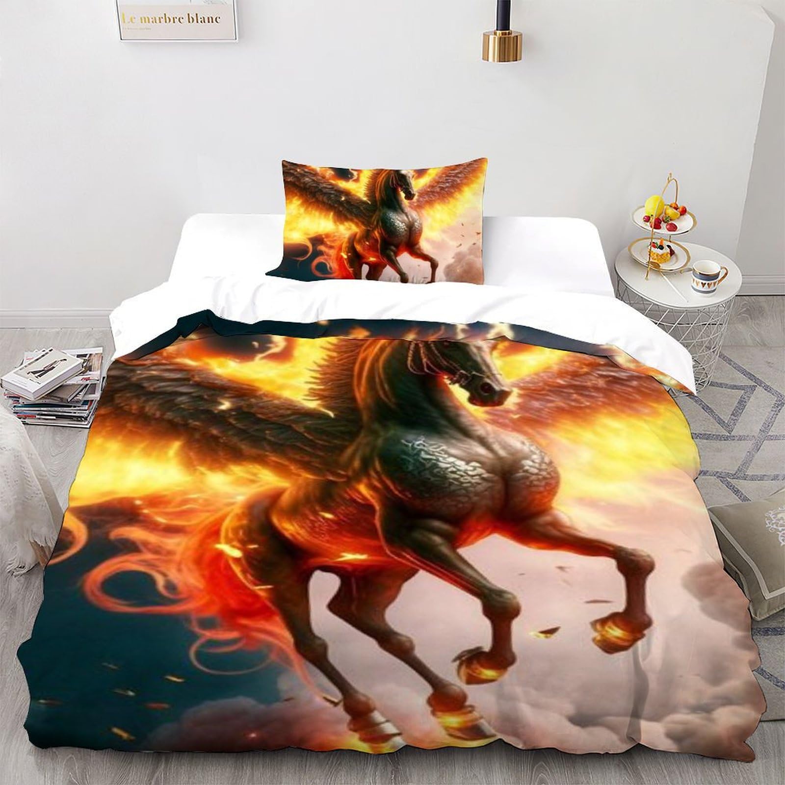 Housse de couette cheval 135x200 anti-allergène en microfibre pour un sommeil sans poussière