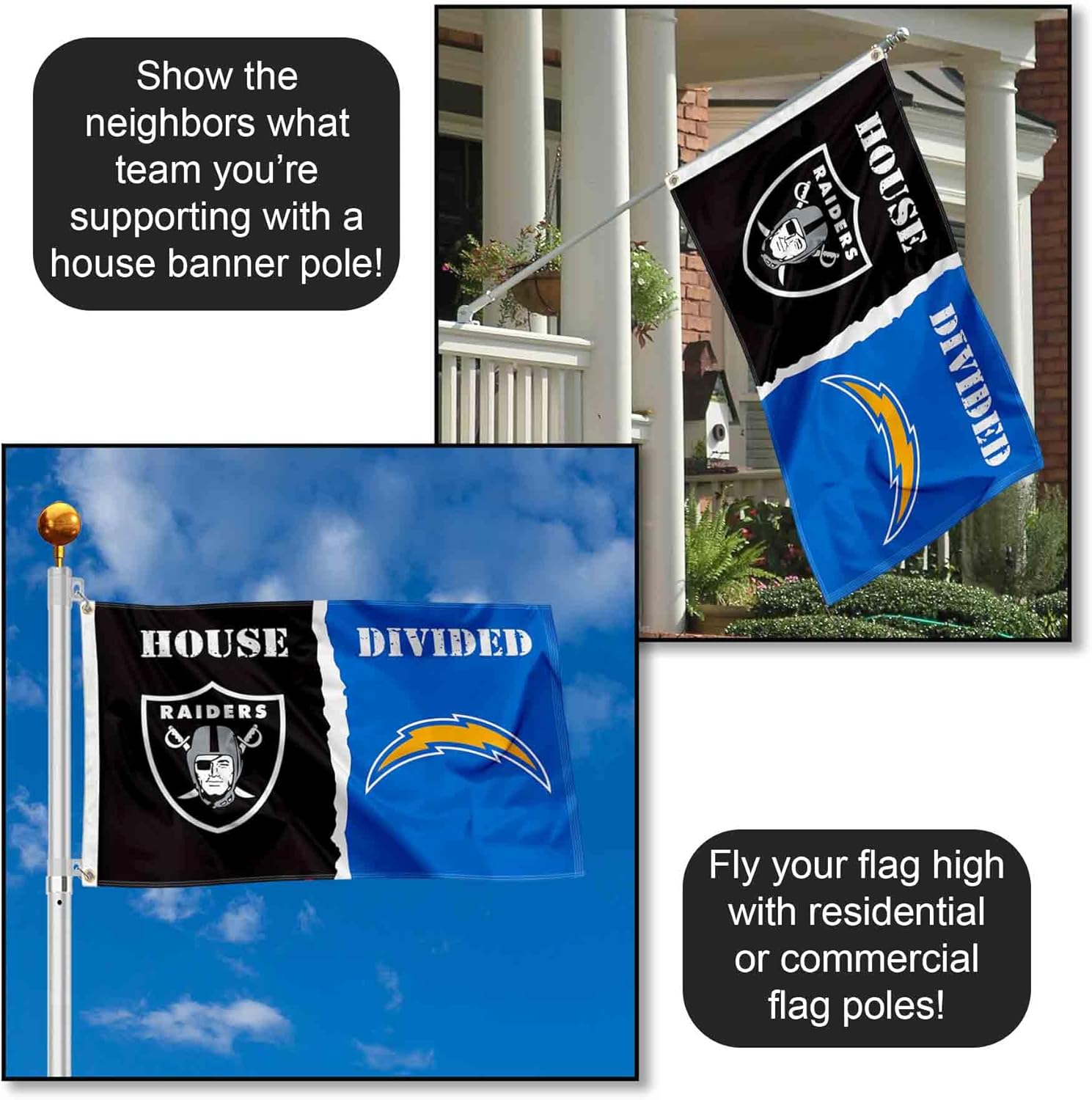 Raiders and Chargers House Divided Flag Rivalry Banner - Image 3