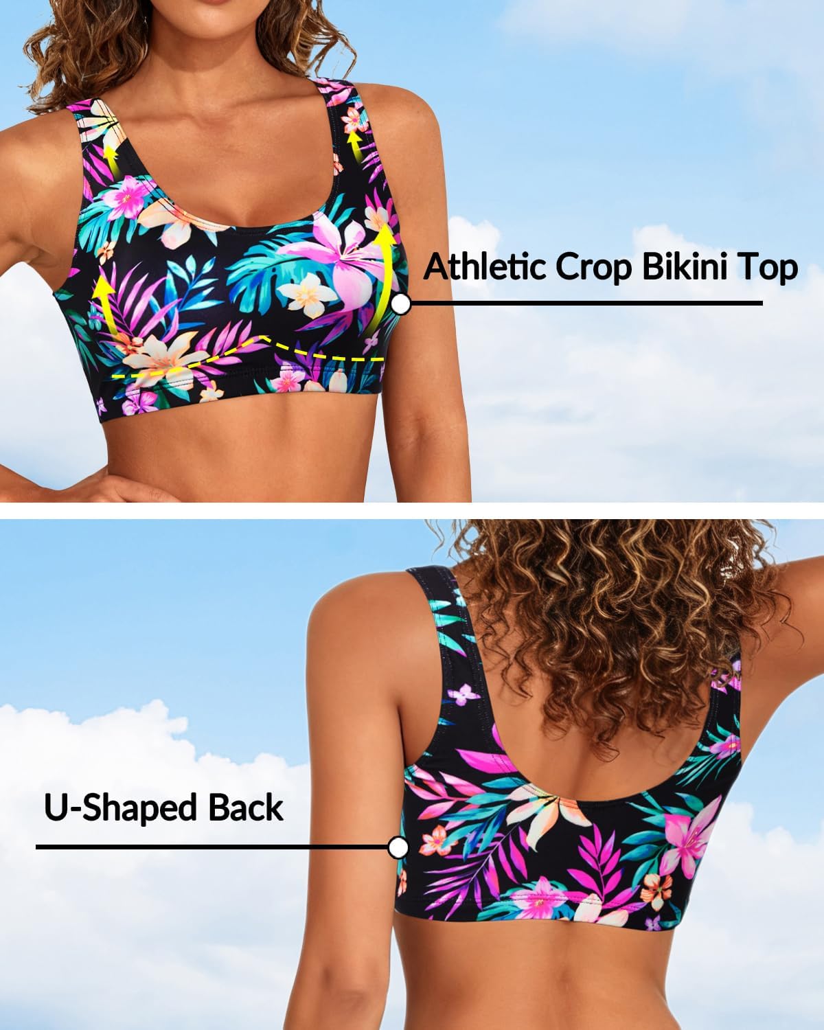 Tempt Me Women Sports Bra Bikini Top Push Up Scoop Neck Bathing Suits Top for Teen Girls