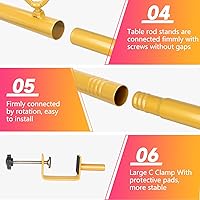 Vista 5 de Soporte de Barra Sobre la Mesa con Abrazaderas Ajustable 47"-98" de Longitud 30"-43" de Altura Soporte de Arco de Mesa Dorado Colgante