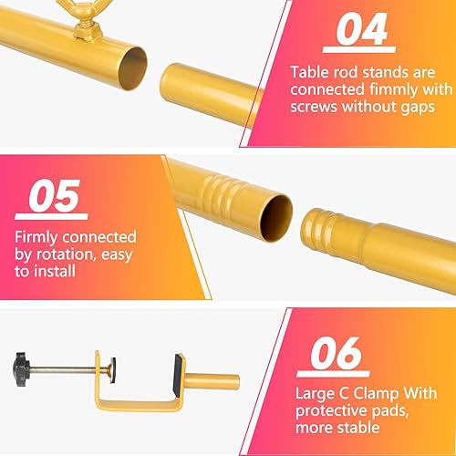 Miniatura 5 de Soporte para barra de mesa con abrazaderas ajustables de 47 a 98 pulgadas de largo de 30 a 43 pulgadas de alto, soporte de arco de mesa dorado para