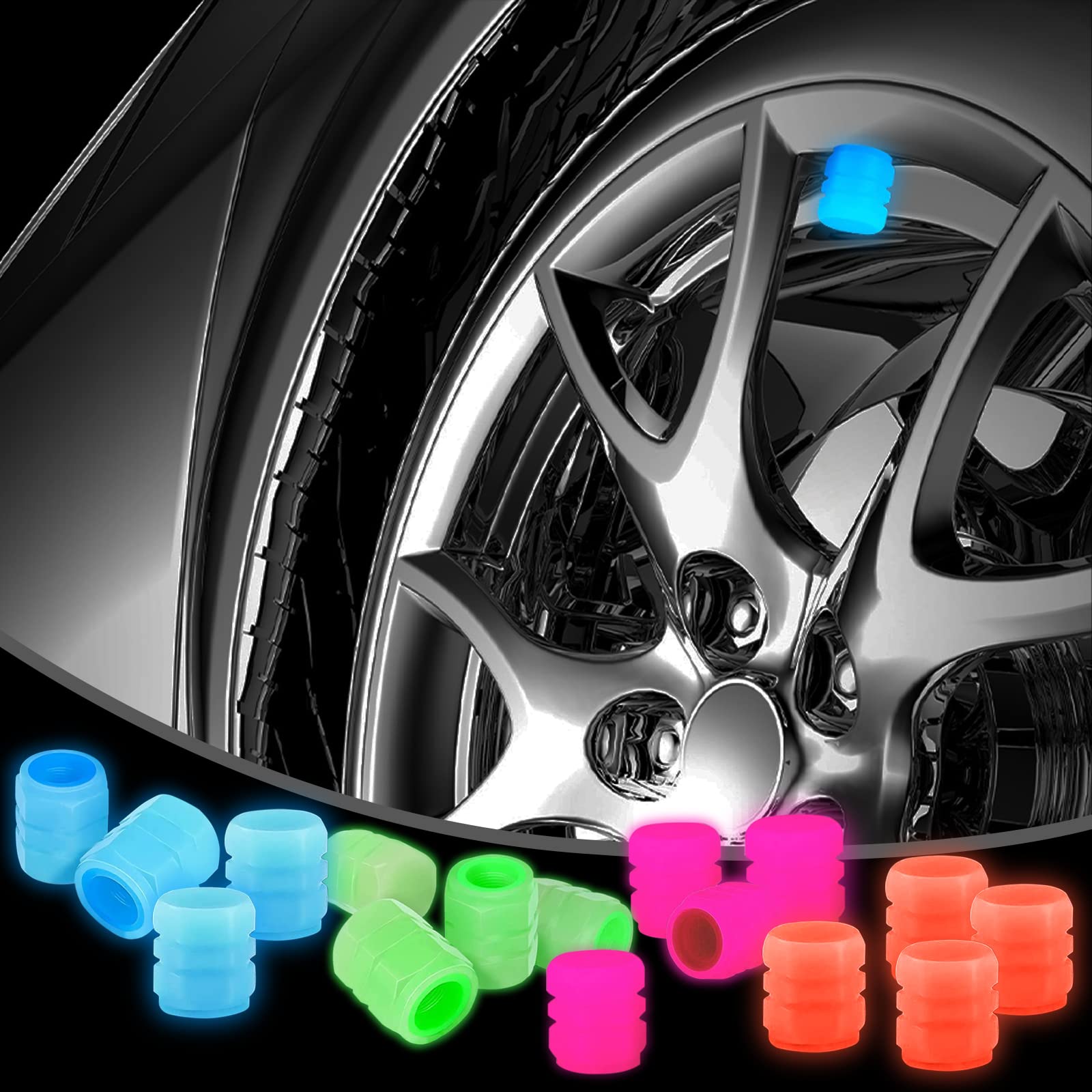 Tire Caps, 16 Pack Fluorescent Valve Stem Caps Universal Tire Air Covers for Car, Truck, SUV, Motorcycles, Bike