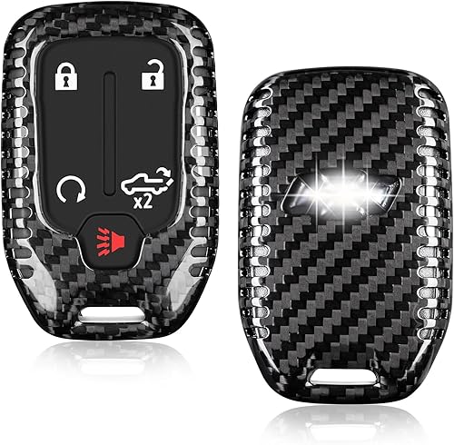 T-carbon - Funda para llavero de fibra de carbono real para Chevy con llavero, protección completa T-carbon para Chevrolet Silverado 1500 2500 3500