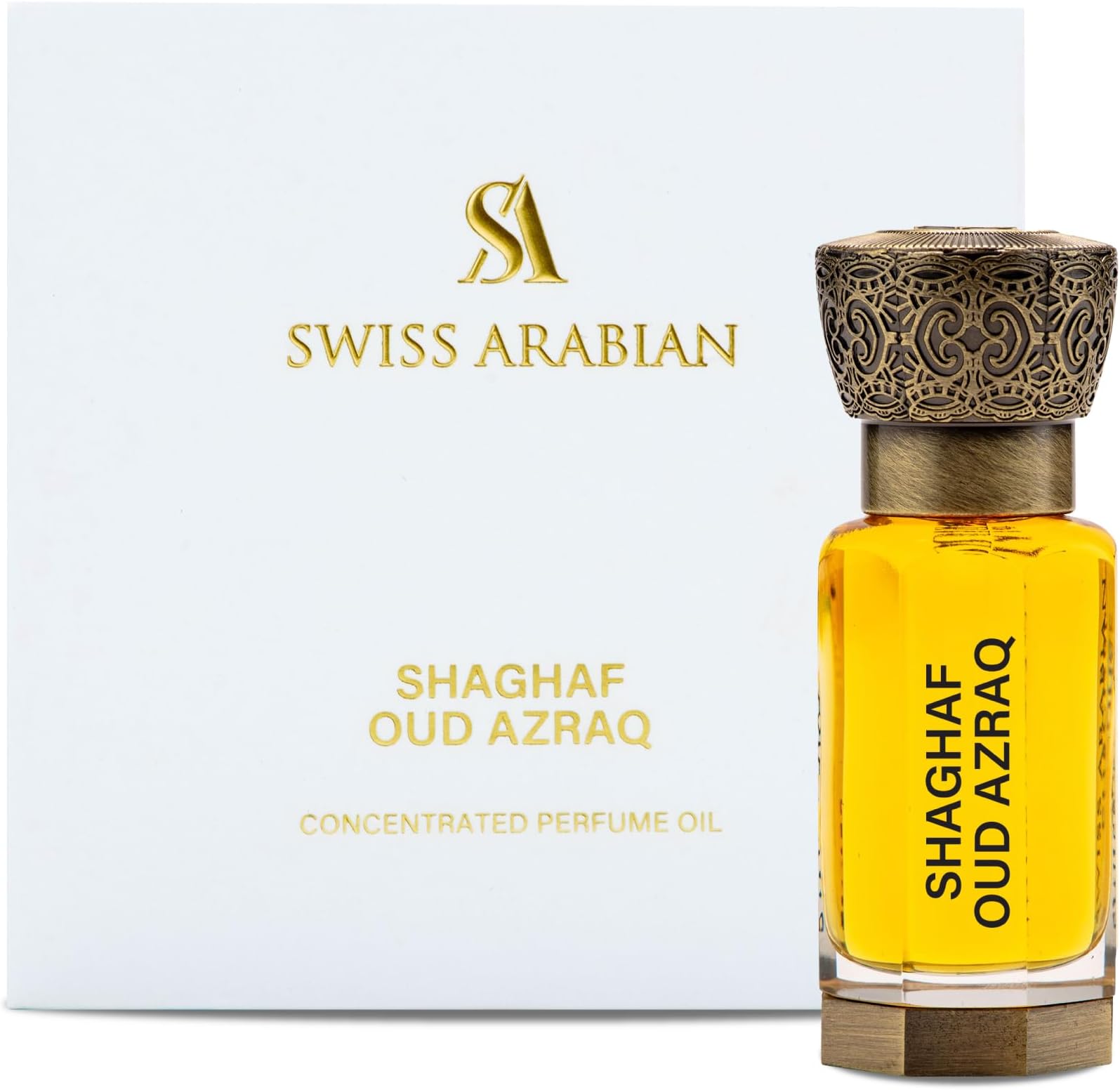 Shaghaf Oud Azraq - Luxurious Concentrated Perfume Oil - Long Lasting Artisan Perfume with Notes of Honey, Amber, and Leather - 0.4 oz