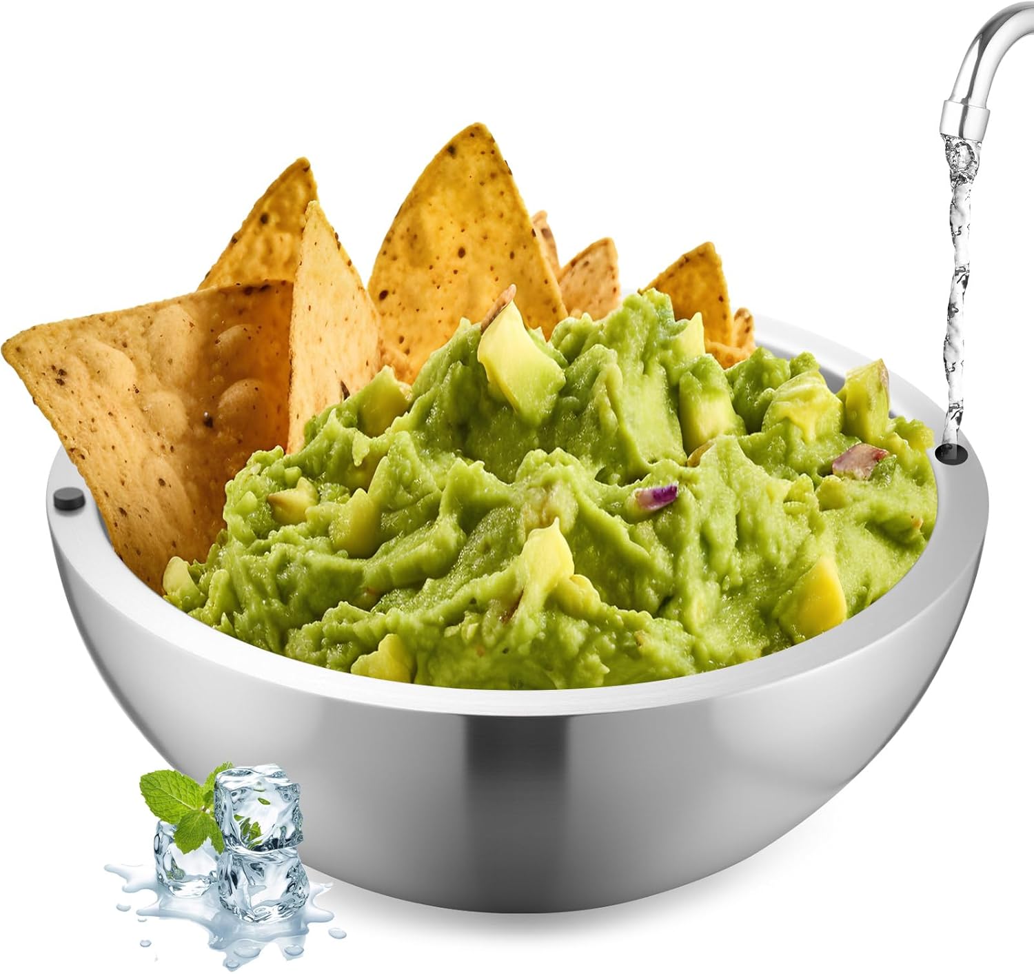 Honeydak 1 Pack 70 oz Dip Chiller Bowl Stainless Steel Double Walled Insulated Ice Serving Bowl for Parties Salsa, Guacamole, Condiments, Sauces, Salad & Food Hot or Cold