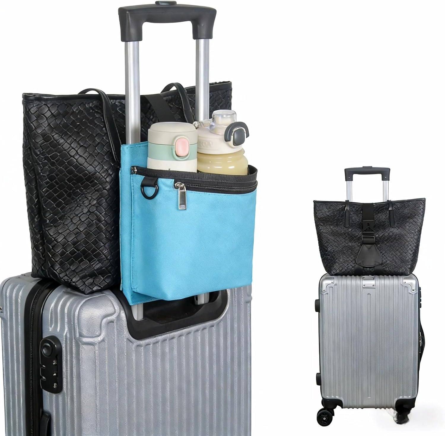 Bokelai Luggage Travel Cup Holder with Straps for Add a Bag Hands Free Suitcases Drink Carrier Beverage Caddy Travel Accessories Flight Attendants Travelers Gray