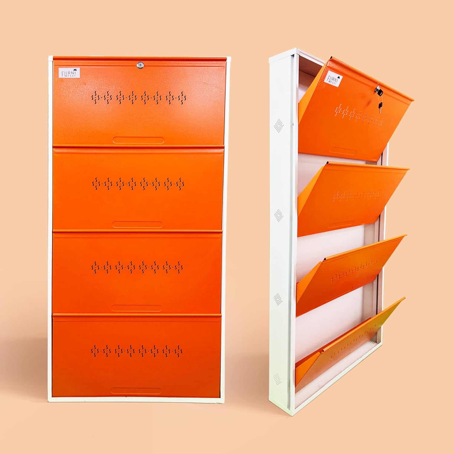 FURNIFEST Space Saving Shoe Rack for Home Strong & Durable Alloy Steel 4 Door Metal Shoe Rack