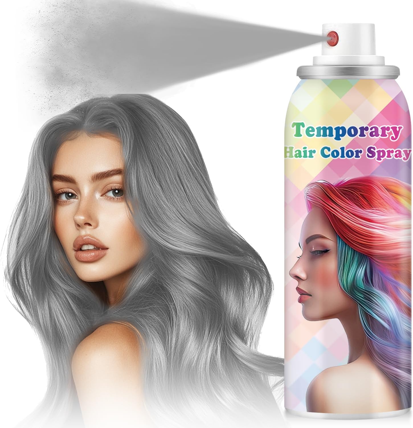 ONE-TIME USE Hair Color Spray for Women and Kids, Temporary Gray Hair Spray for Crazy Hair Day, Christmas Halloween Cosplay Party, Washable Hair Dye 120ML (Gray)