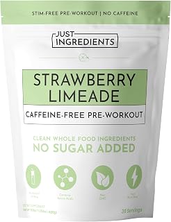 JUST INGREDIENTS Pre-Workout Strawberry Lemonade (Caffeine-Free) - BCAAs, Beta Alanine, Citrulline Malate, Ginseng, Maca Root - 30 Servings
