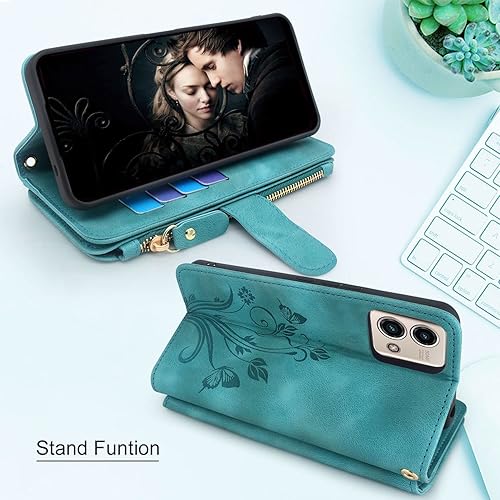 Miniatura 5 de Lacass Funda de piel con bolsillo con cremallera para Motorola Moto g Stylus 5G (2023) con protección contra robo y correa para la muñeca para