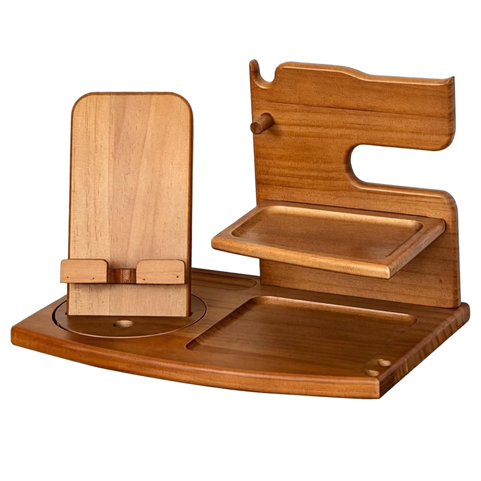 Organiseur de table de chevet en bois pour homme avec support montre – Station d'accueil multifonction pour téléphone, table chevet, plateau rangement pour téléphone, lunettes, bijoux