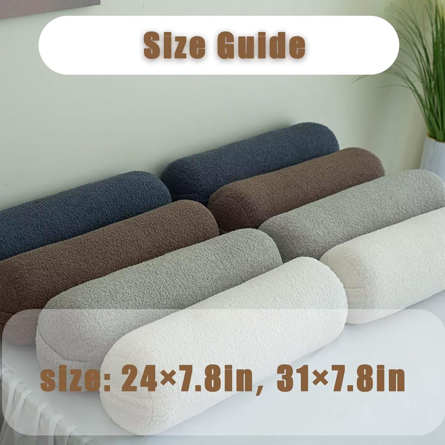 Long Bolster Body Pillow for Adults 2pc Roll Cylinder Bolster Pillow for Sleeping Hugging Coffee Cylindrical Backing Cushion with Removable Cover, 24×7.8in