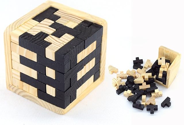 XLKJ Wooden Brain Teaser Puzzle 3D T-shaped Tetris Blocks Geometric Intellectual Jigsaw Educational Toy for Kids and Adults