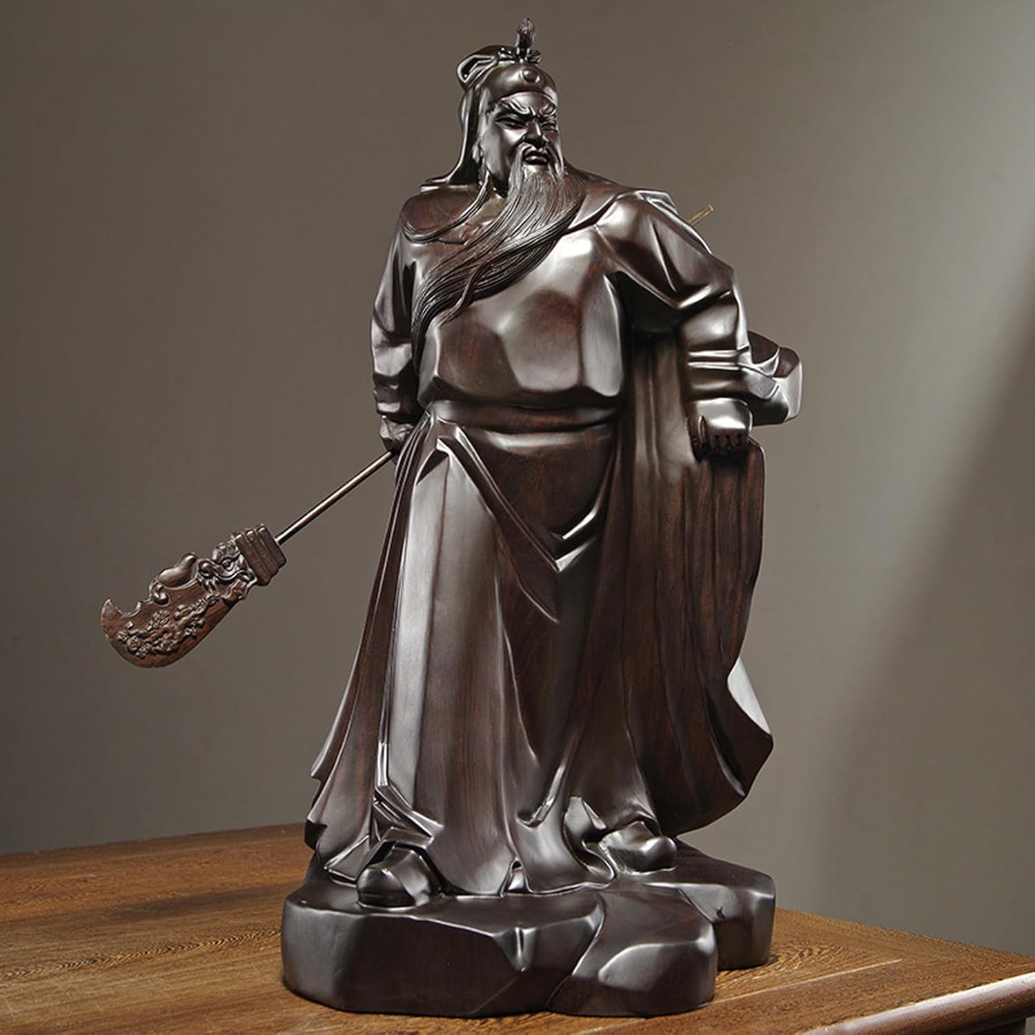 関羽置物 三国志 関羽像 関帝像 関公像 立像 天然ツゲ木彫り 置物