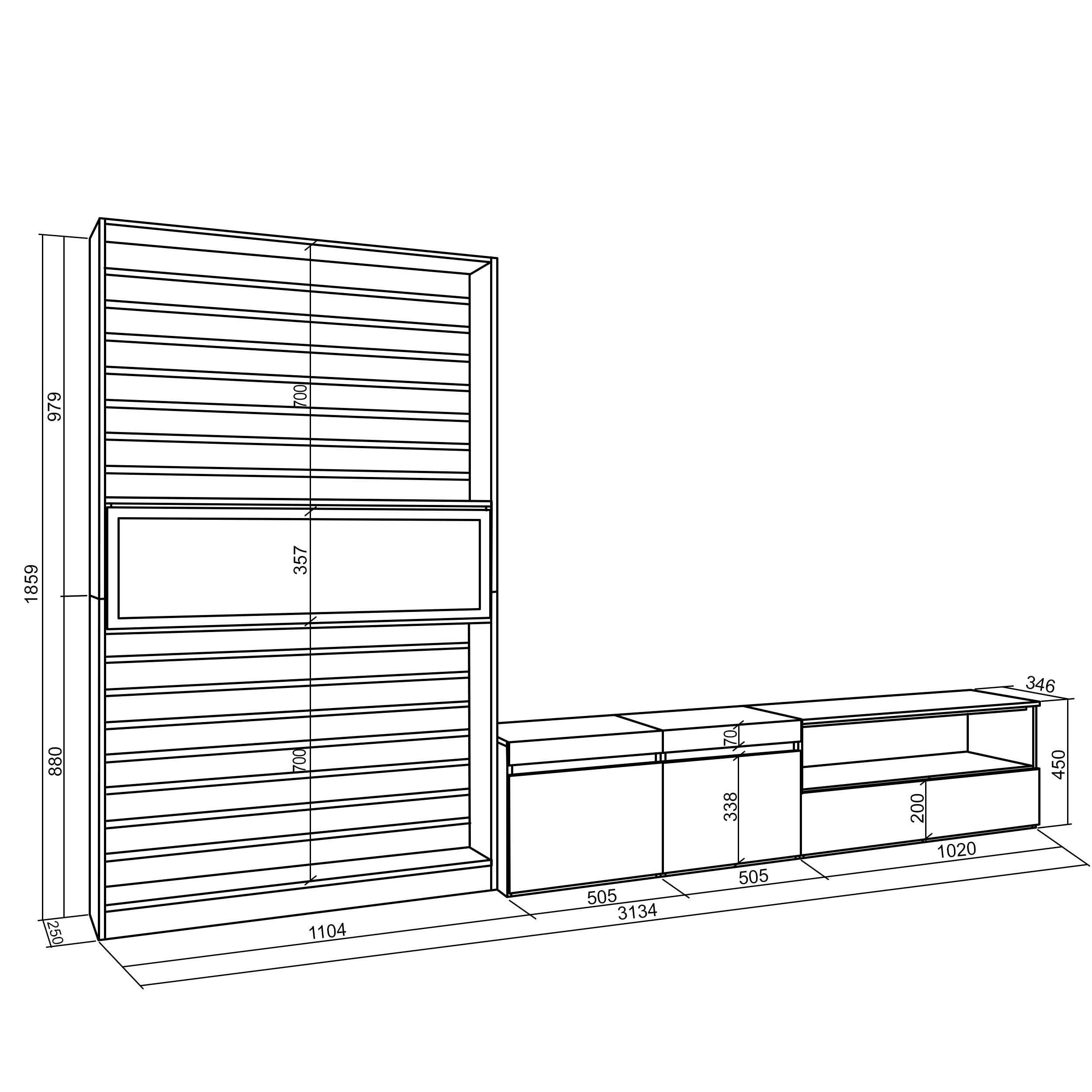 Skraut Home | Muebles de Salón para TV | Conjunto de Muebles Comedor | 210x186x35cm | para TV hasta 80" | Chimenea eléctrica | Estilo Moderno | Blanco y Negro