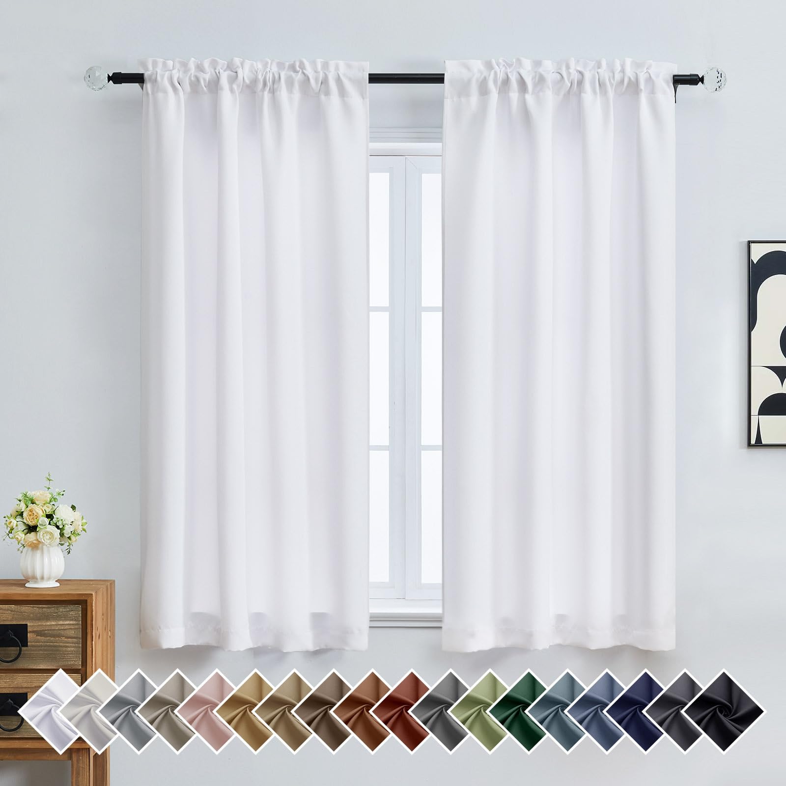 OVZME Pure White Curtains for Bedroom 63 Inch Length 2 Panels, Protect Privacy Thermal Insulated Light Filtering Curtains, Dual Rod Pocket Window Treatments Drapes for Living Room, 2x40Wx63L Inches