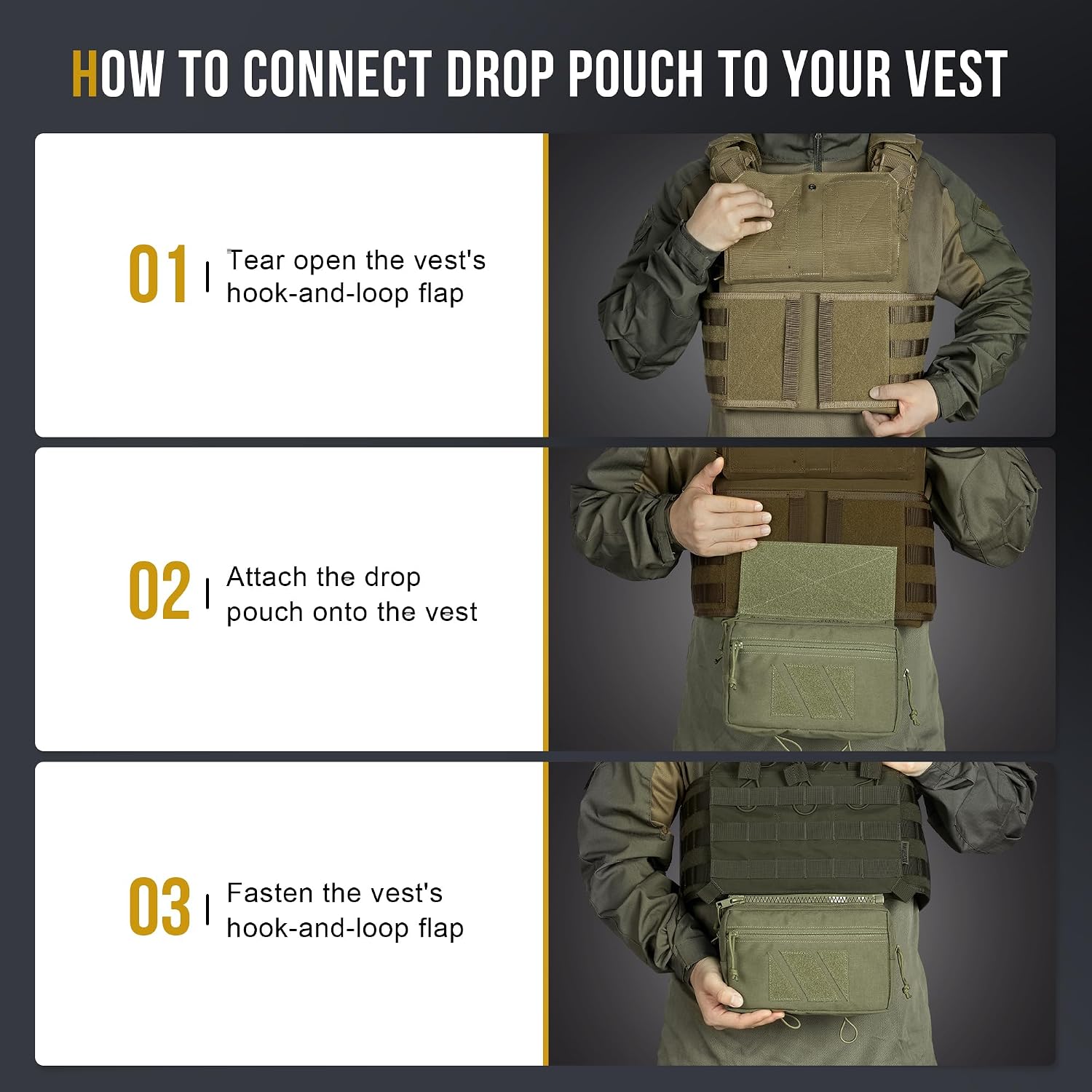 OneTigris Drop Pouch, Tactical Dangler Pouch with Hook and Loop Panel | Dangler Bag for Vest Chest Rig Plate Carrier