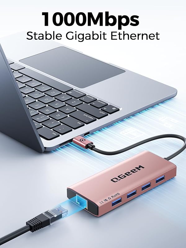QGeeM USB C Hub Ethernet,9 in 1 USB Type C Hub HDMI Multi-Port Converter Adapter,100W Pd, USB 3.0,SD/TF Card Reader,Compatible for MacBook Pro Air Ipad HP Dell Lenovo Chromebook etc.-Pink by QGeeM - Used condition - Image 6